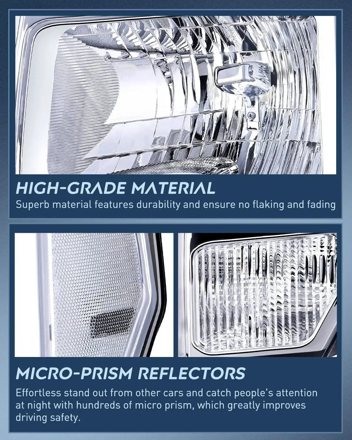 2009-2014 Ford F150 Headlight Assembly - Chrome Housing with Clear Reflector - Replacement Headlamp for Improved Night Driving & Off-Road Visibility