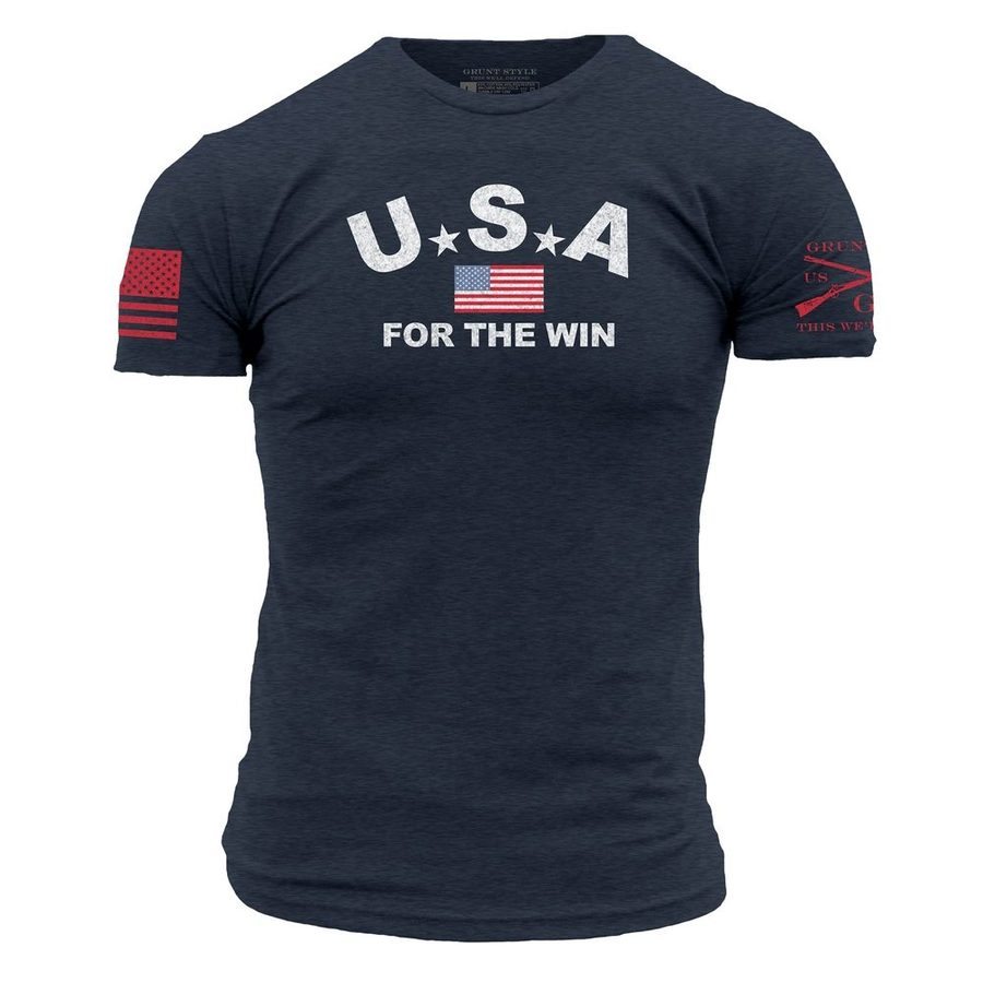 USA For The Win T-Shirt - Midnight Navy | Patriotic American Graphic Tee for Men & Women | Perfect for 4th of July, Veterans Day & Sports Events