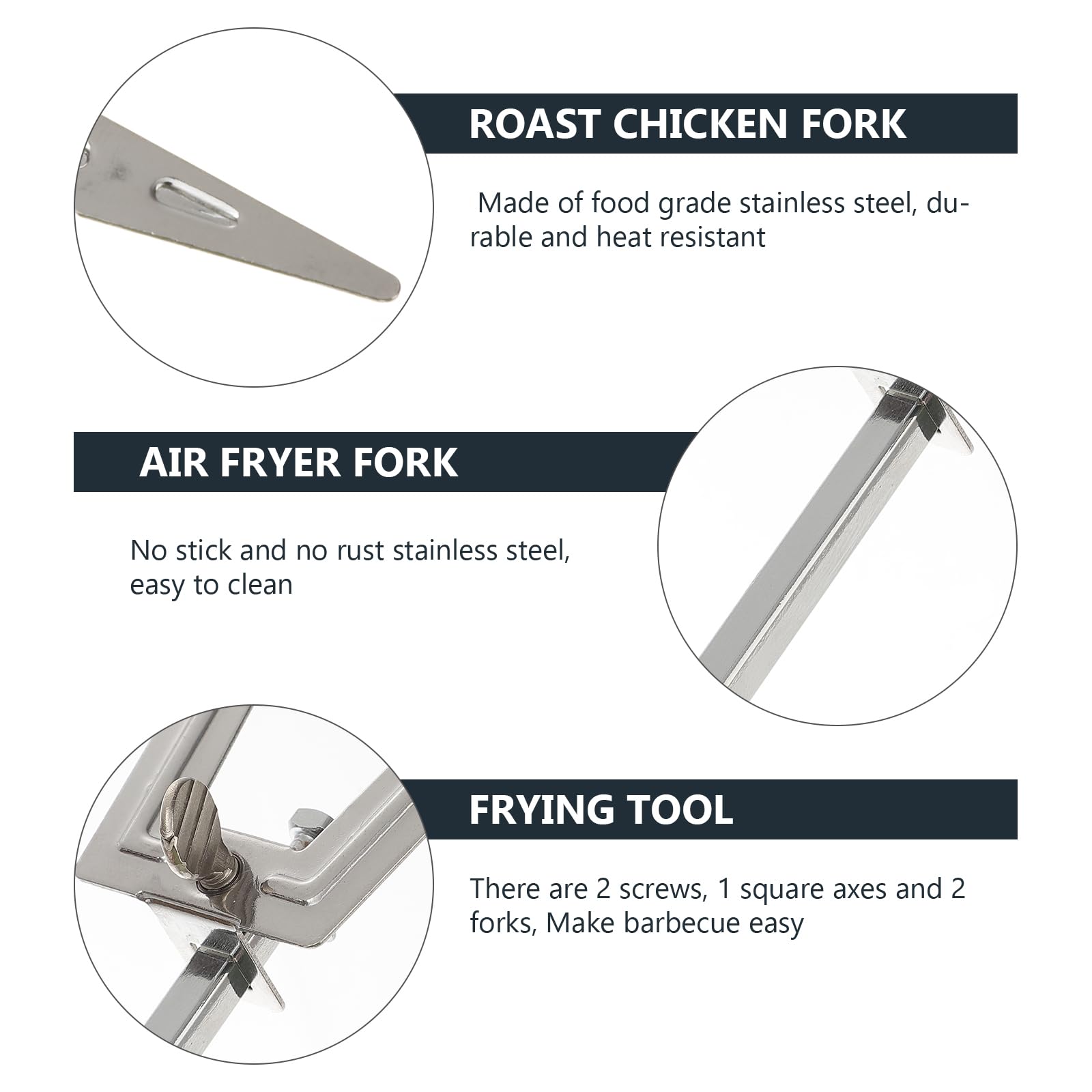 DOITOOL Stainless Steel Rotisserie Forks Set - Air Fryer Accessories for Rotating Baking, Perfect for Roast Chicken, Turkey & Kebabs - Compatible with Most Air Fryer Baskets - Ideal for Family BBQs, Parties & Healthy Cooking