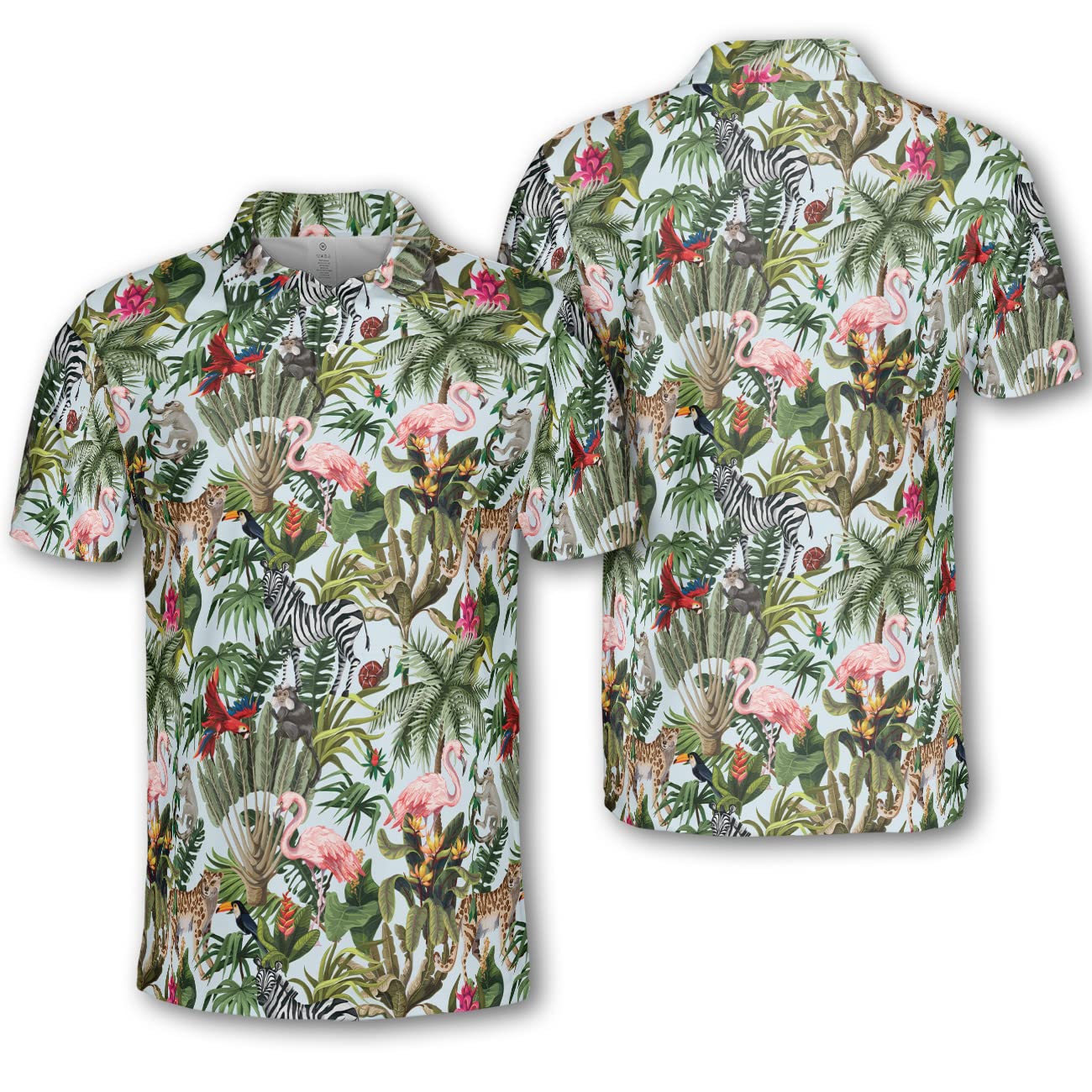 Men's Floral Flamingo Golf Polo Shirt - Lightweight, Slim Fit, Moisture-Wicking & Breathable - Casual & Funny Short Sleeve Shirt for Golfing, Summer Outings & Beach Vacations