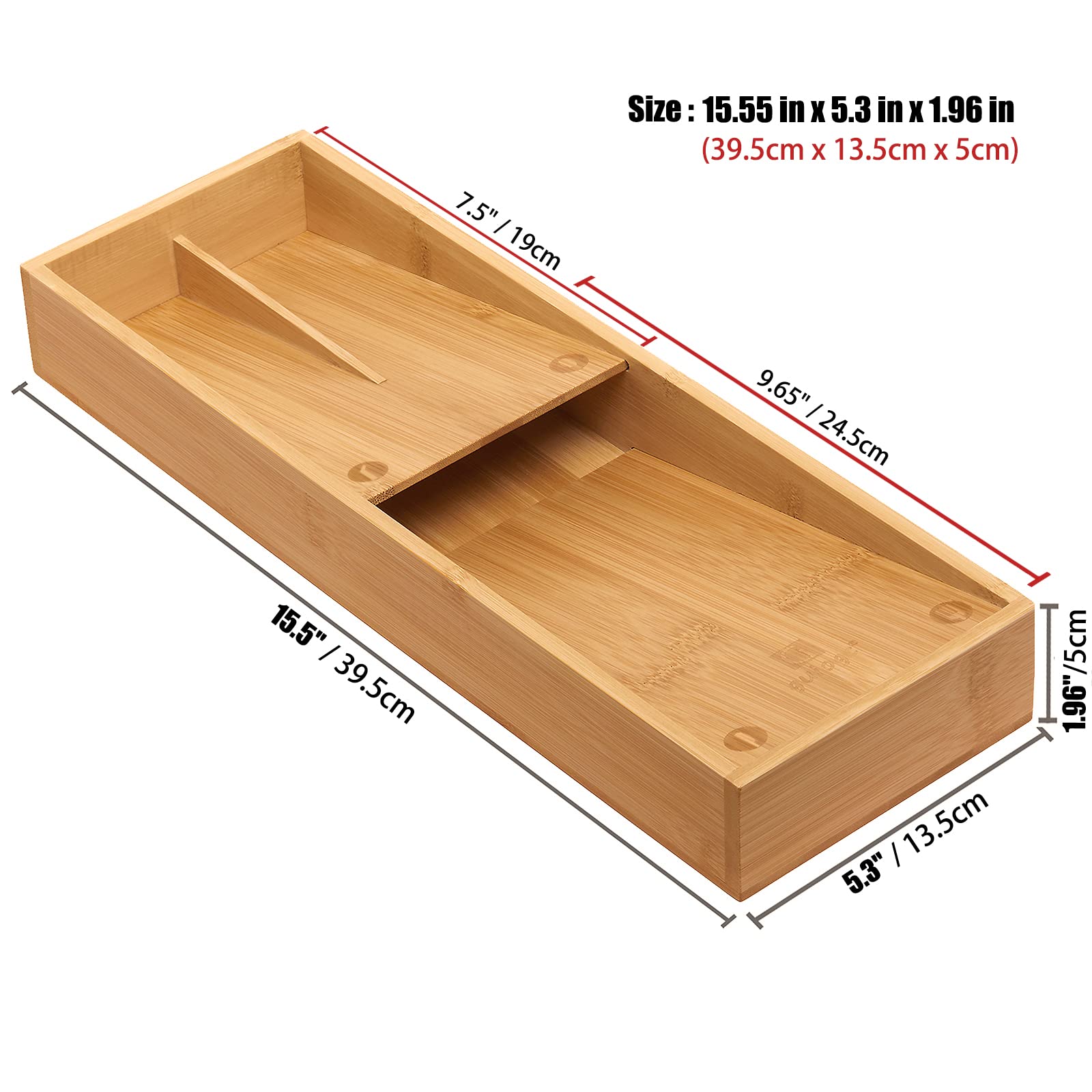 Bamboo Cutlery Organizer for Spoons Forks Knives - Kitchen Drawer Tray