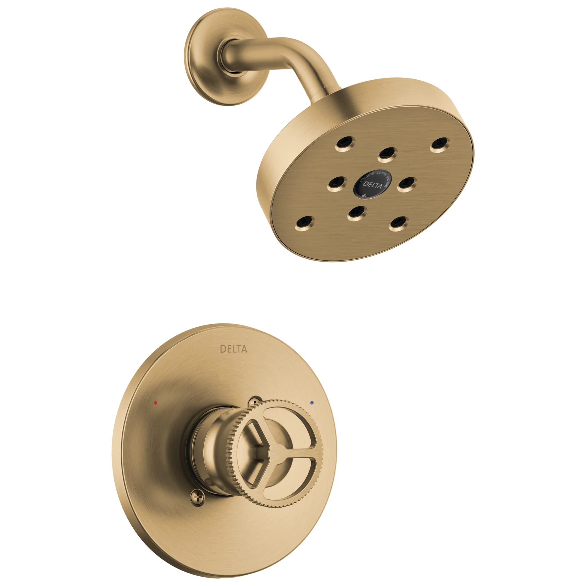 Delta Faucet Trinsic 14 Series Gold Shower Faucet Set with H2Okinetic Shower Head - Brushed Gold Shower Trim Kit & Champagne Bronze T14258-CZ (Valve Not Included) - Perfect for Bathroom Renovation & Luxury Spa Experience