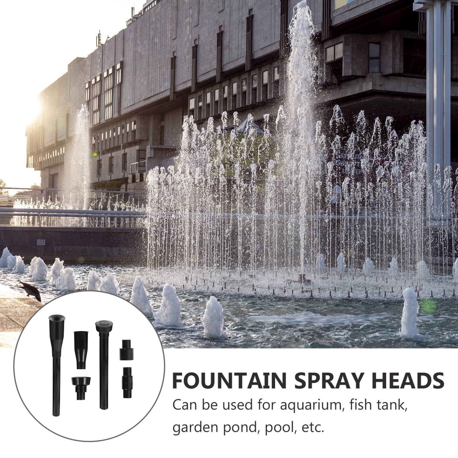 8-Piece Fountain Pump Nozzle Kit - Water Fountain Spray Head Set with Mushroom Spray Heads for Pond, Submersible Pump & Pool (Black) | Perfect for Garden Water Features, Outdoor Decor & Aquatic Landscaping