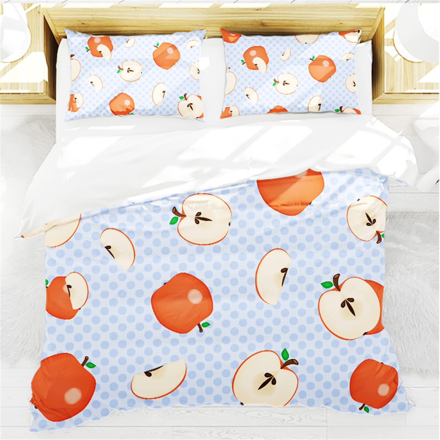 Apple Orange Lemon Mushroom Pineapple Duvet Cover Set - Twin/Full/Queen/King Size Bedding with Pillowcases (2/3/4PCS) - Soft Fruit Pattern Quilt Cover for Kids & Adults Bedroom Decor - Perfect for Summer, Dorm Room, Guest Room & Nursery