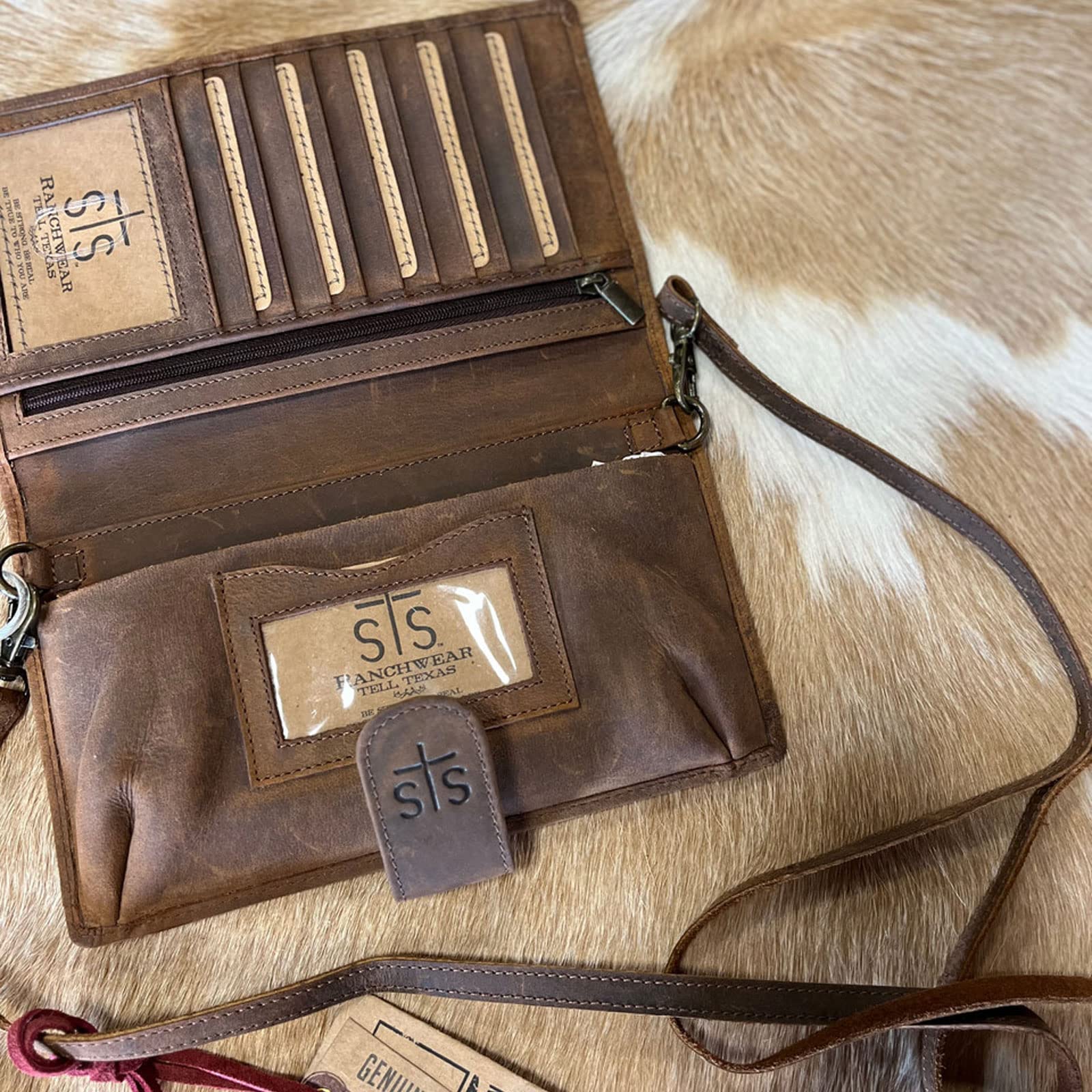 STS Ranchwear Women's Yetzy Organizer Crossbody Bag - Genuine Cowhide Leather with Tornado Design | Perfect for Everyday Use, Travel & Western Fashion Accessories