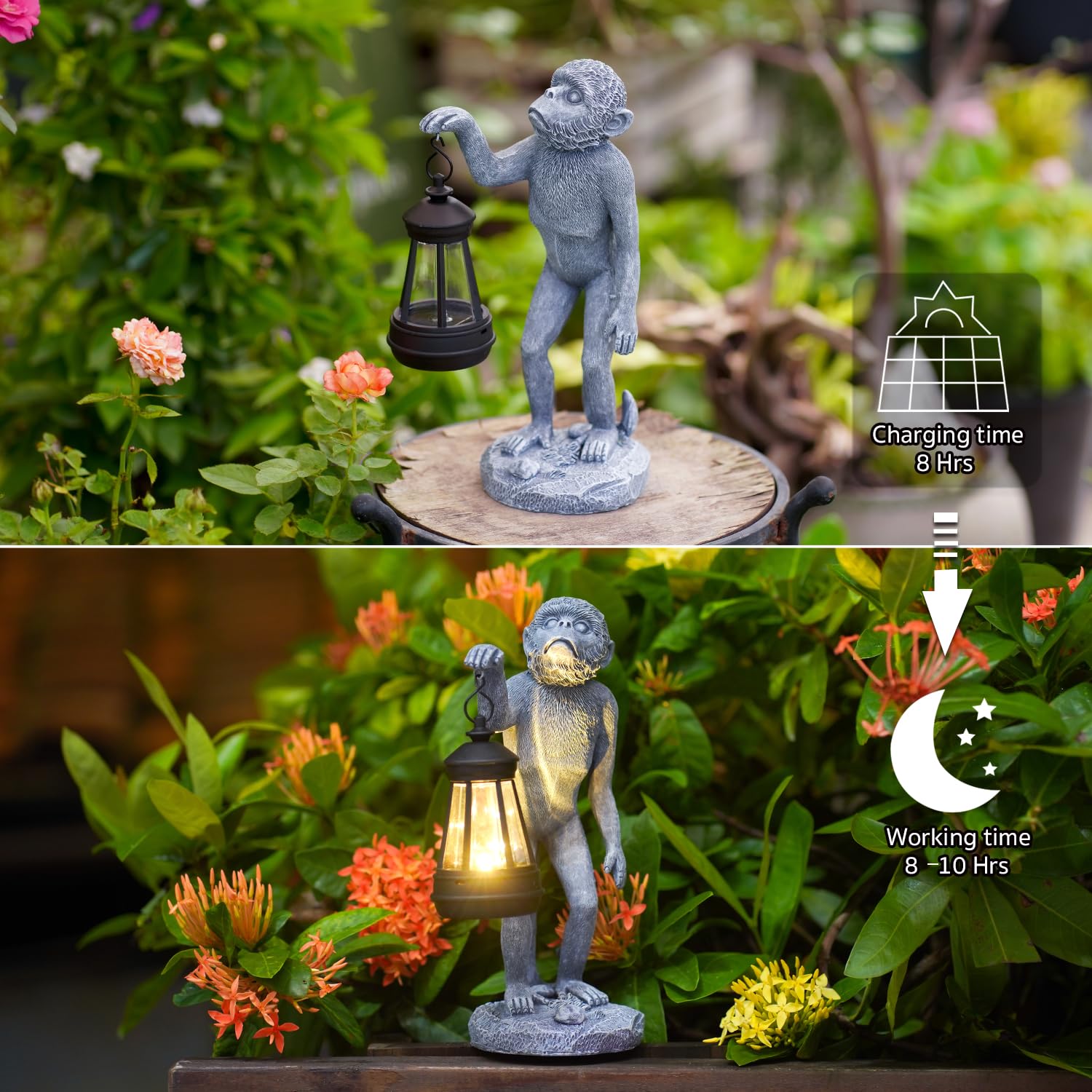 Solar Powered LED Monkey Garden Statue - Outdoor Decor for Patio, Lawn, Balcony & Yard - Perfect Housewarming Gift for Women, Moms & Grandmas | Great for Garden Parties, Landscape Lighting & Nighttime Ambiance