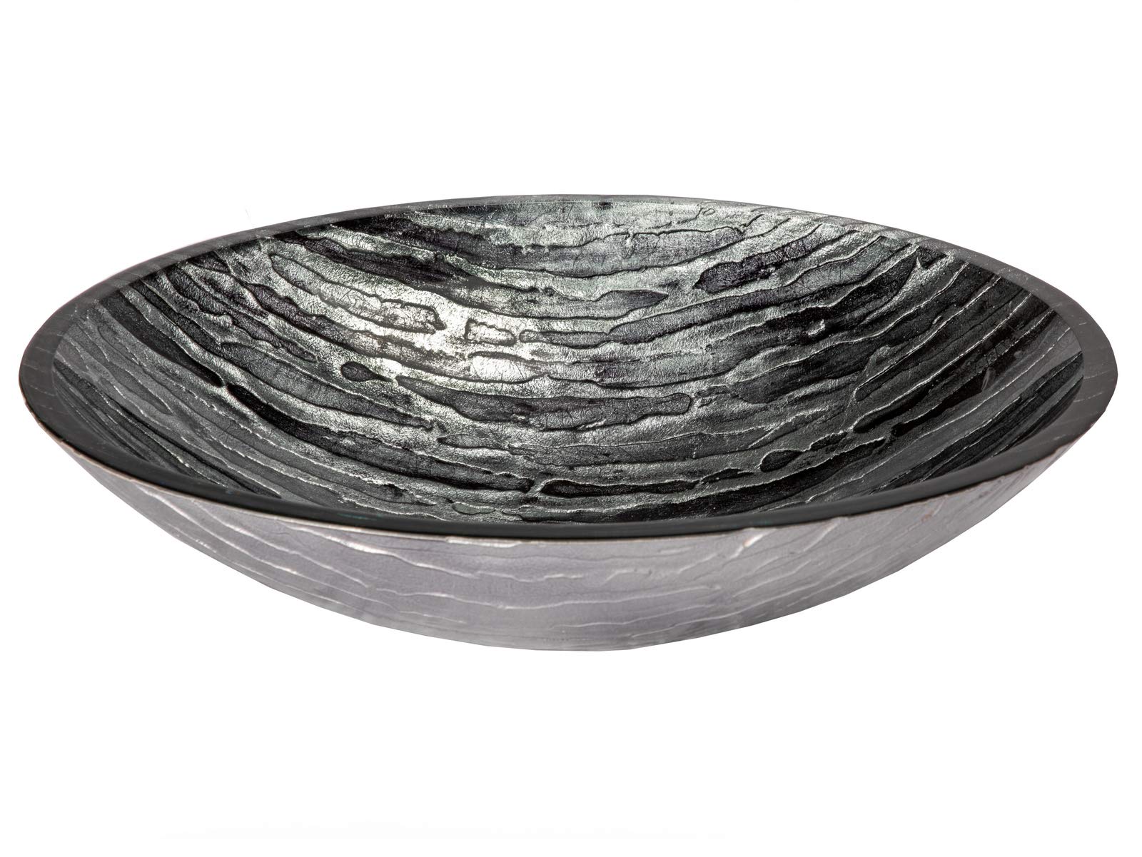 Elegant Silver & Black Streaked Oval Glass Vessel Sink for Bathroom Vanity - Modern Above Counter Bathroom Sink for Contemporary Home Decor