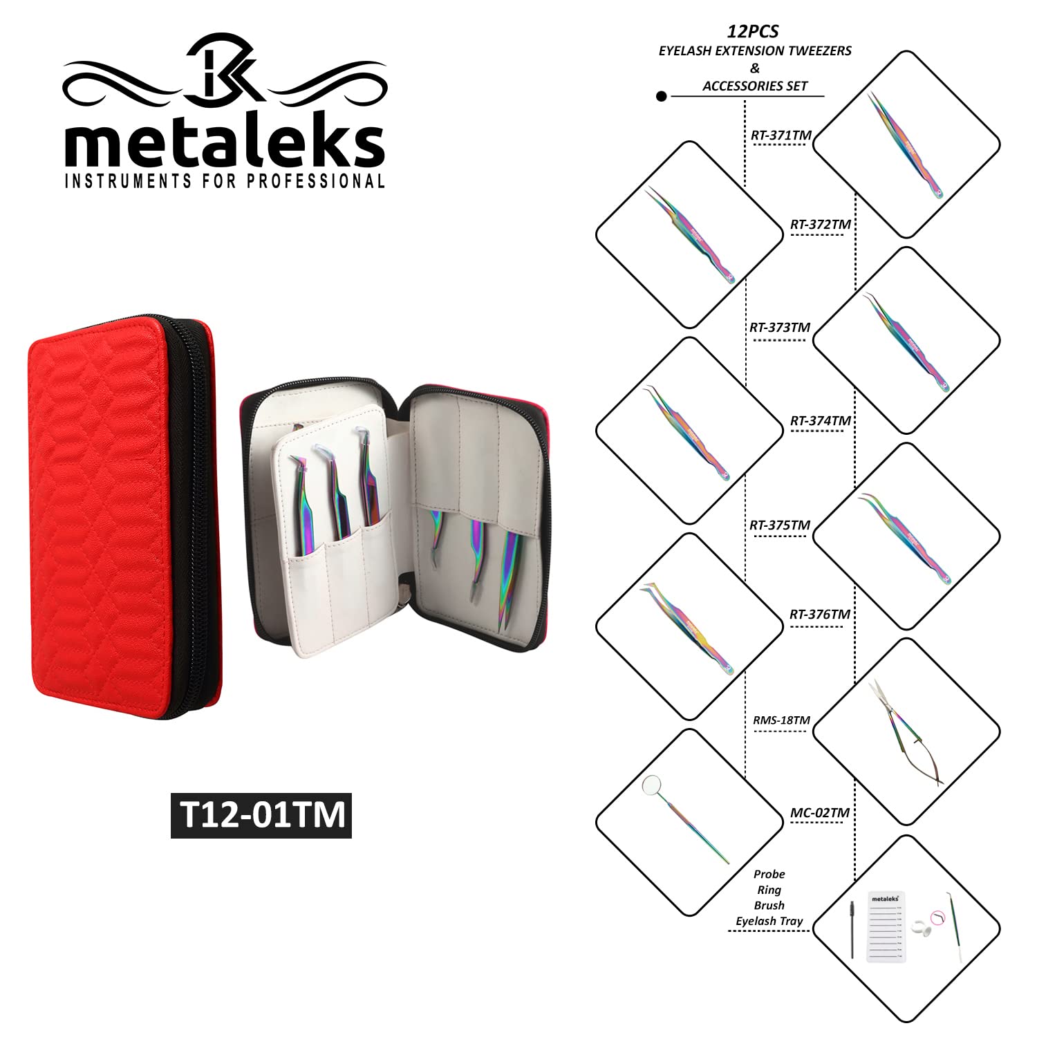 12Pcs Professional Eyelash Extension Tweezers Set - Titanium Coated Tools for Salon & Home Use - Includes Isolation Tweezers, Curved & Straight Tweezers - Perfect for Lash Artists & DIY Beauty