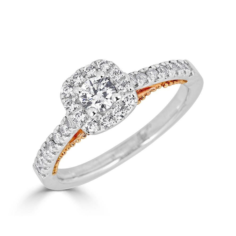 14K Gold 1/2 CTW Diamond Milgrain Cushion Halo Engagement Ring for Women - Perfect for Proposals, Weddings & Anniversary Gifts