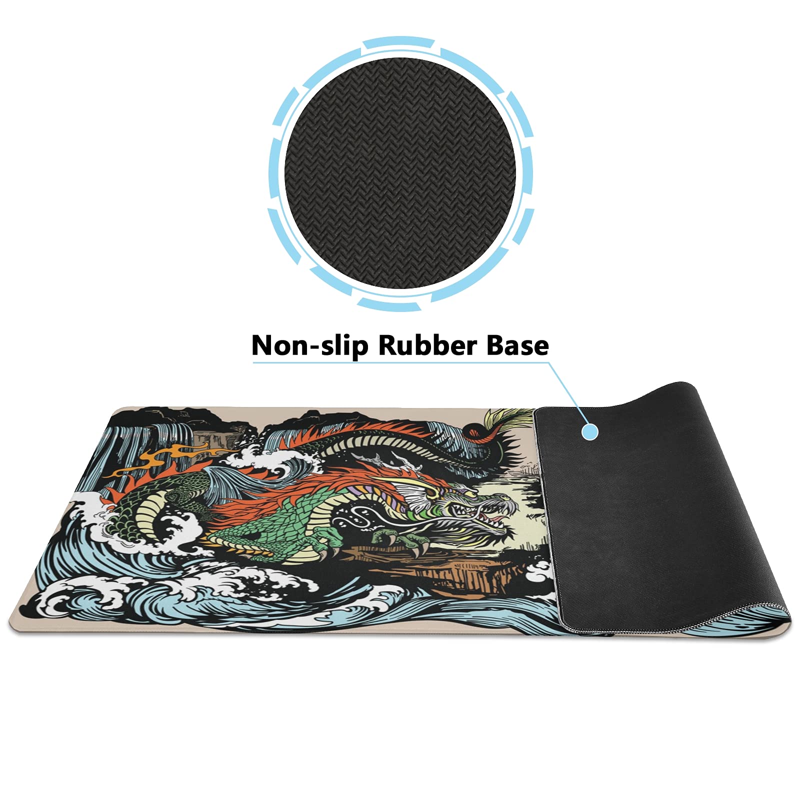 Large Gaming Mouse Pad with Chinese East Asian Dragon Design - 31.5x15.7x0.12 Inch Non-Slip Rubber Base Computer Mouse Mat for Gamers, Office & Study | Perfect for PC Gaming, Work Desks and Home Office Setup