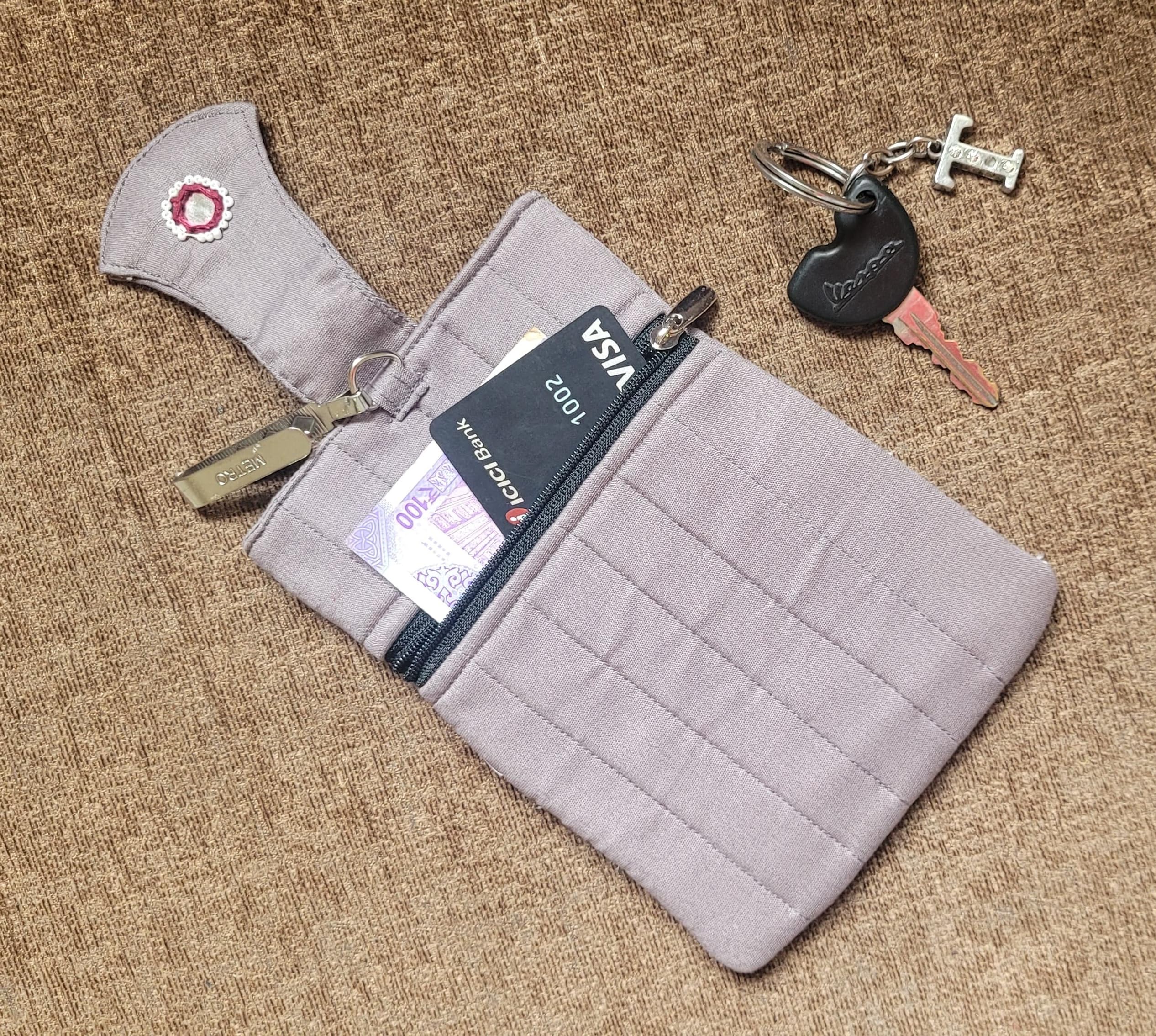 SriAoG Handicraft Women's Cotton Saree Waist Pouch - Traditional Indian Mobile Phone Wallet with Clip Hook - Gift for Women (Grey) | Perfect for Weddings, Festivals & Daily Use
