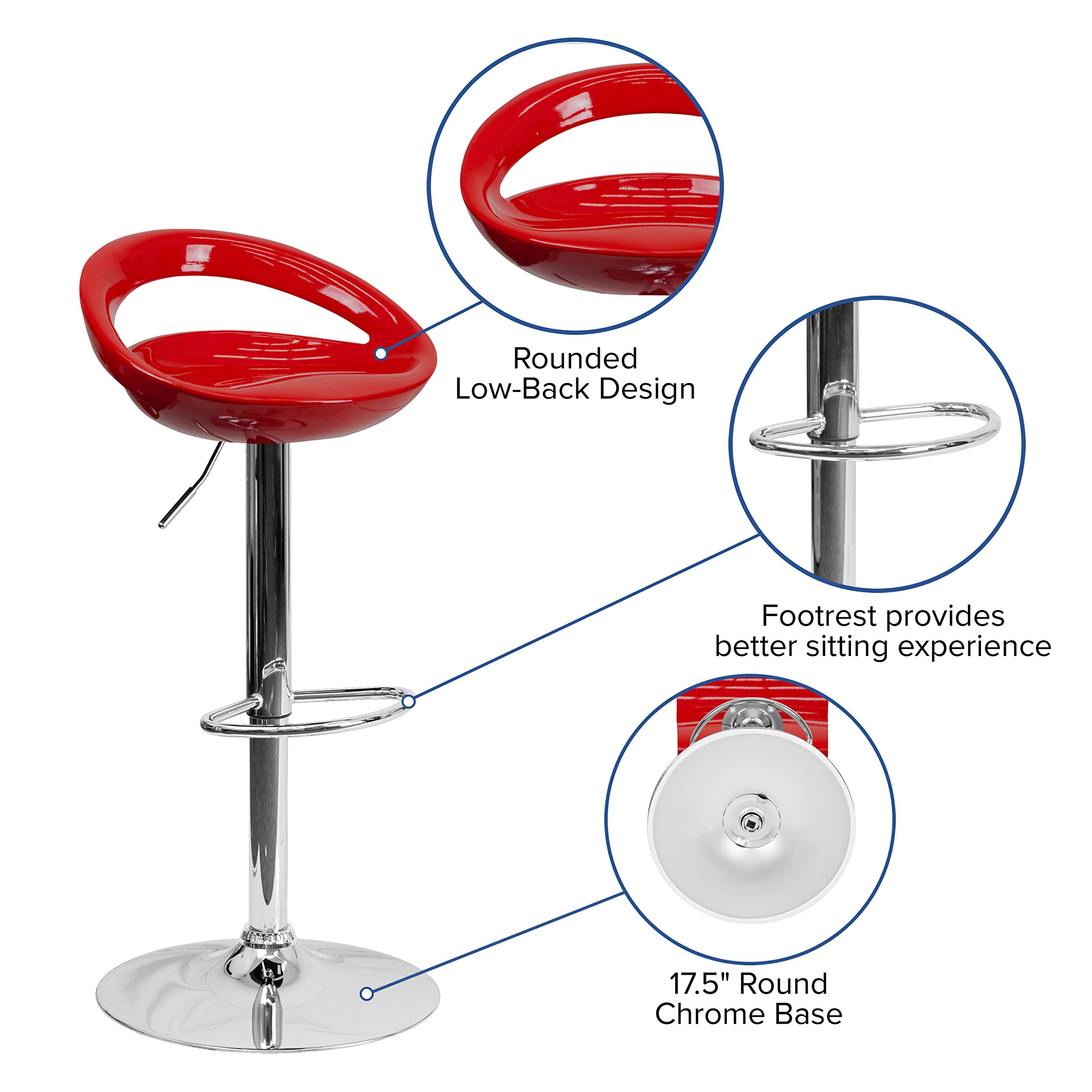 Flash Furniture Adjustable Height Red Plastic Bar Stool - Set of 1 - Perfect for Kitchen Islands, Breakfast Bars & Home Bars