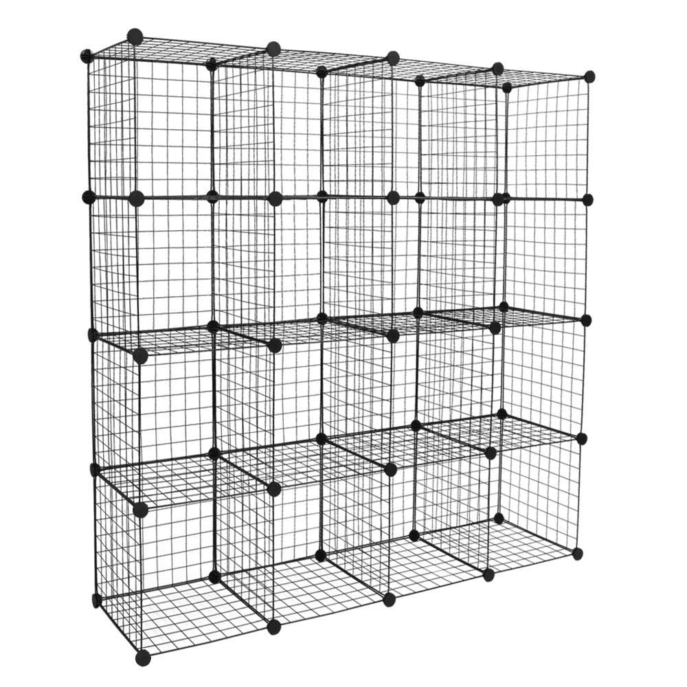 16-Cube Grid Wire Storage Shelf - Multifunctional Modular Organizer Bookcase for Home, Office & Closet - Perfect for Toys, Books, Shoes & Decor Organization