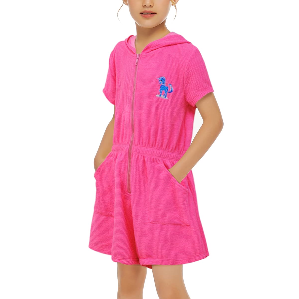 CinCili Girls Swim Cover Up - Kids Zip Up Hooded Beach Robe with Pockets | UV Protection Swimwear for Pool, Beach & Water Park