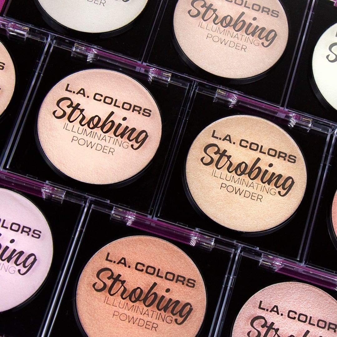 L.A. COLORS Strobing Highlighter Powder - Champagne CSP256 - Illuminating Face Makeup for Glowing Skin | Perfect for Contouring, Highlighting & Evening Makeup Looks