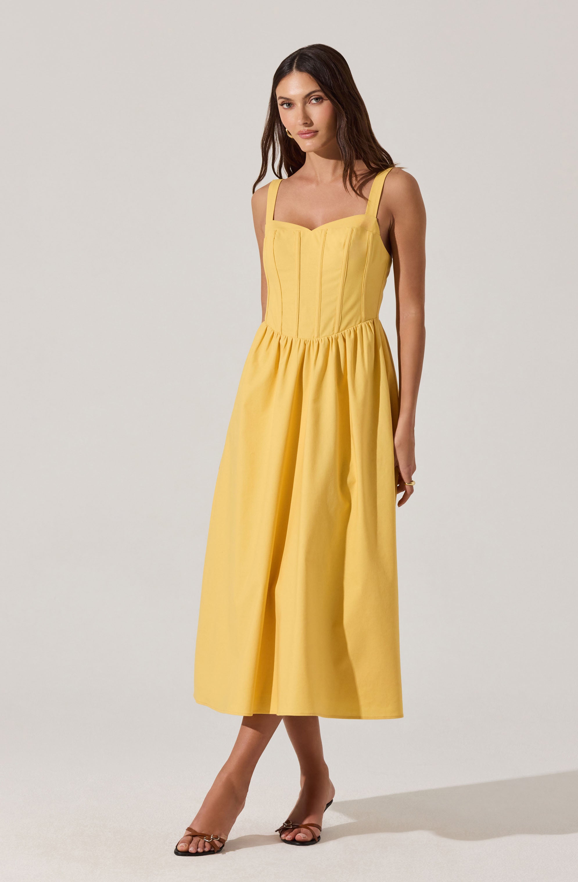Sweetheart Corset Linen Dress for Women - Elegant Summer Midi Dress with Floral Print | Perfect for Beach Vacation, Date Night & Boho Chic Outfits