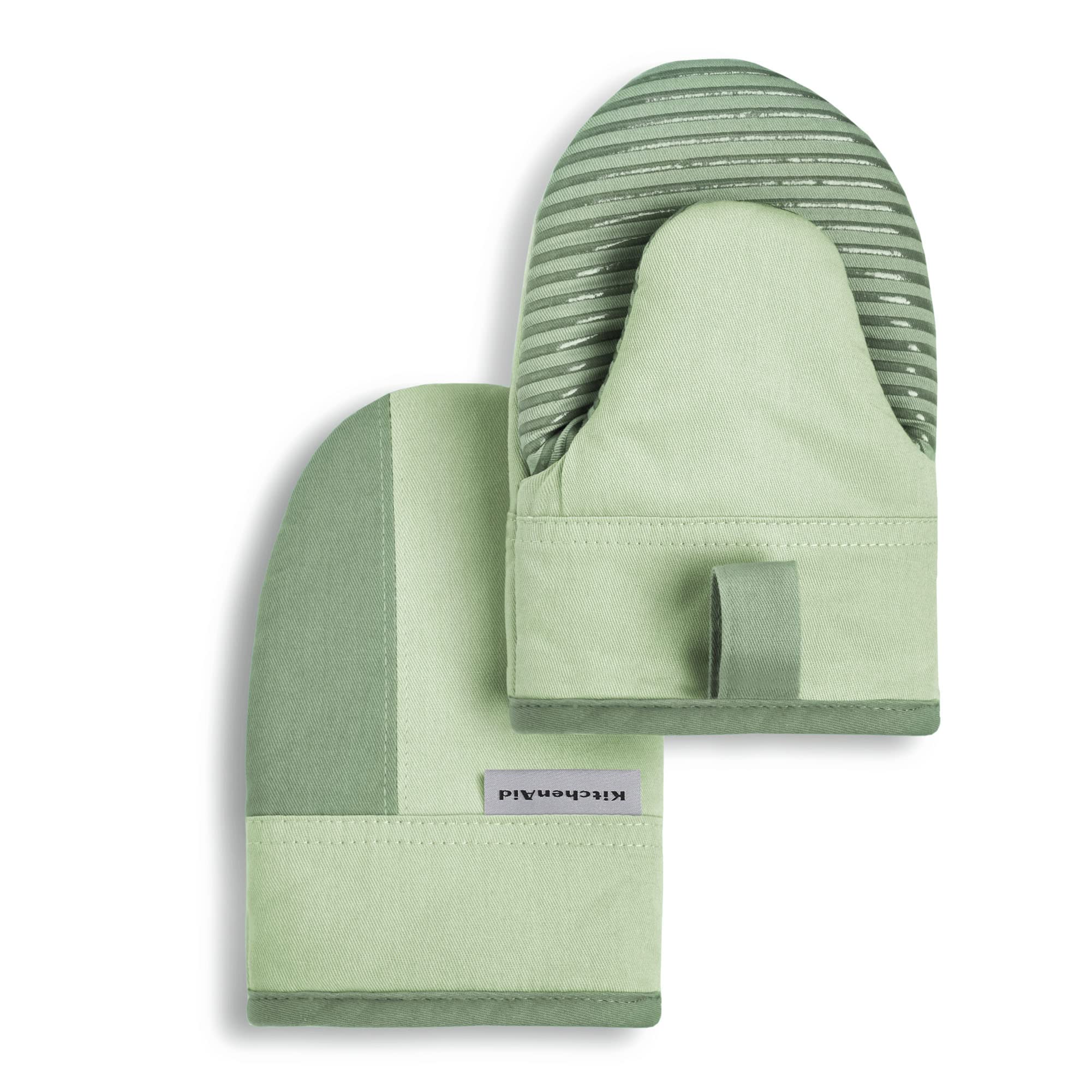 KitchenAid Beacon Two-Tone Non-Slip Mini Oven Mitt Set - Pistachio/Graphite Green, 5.5