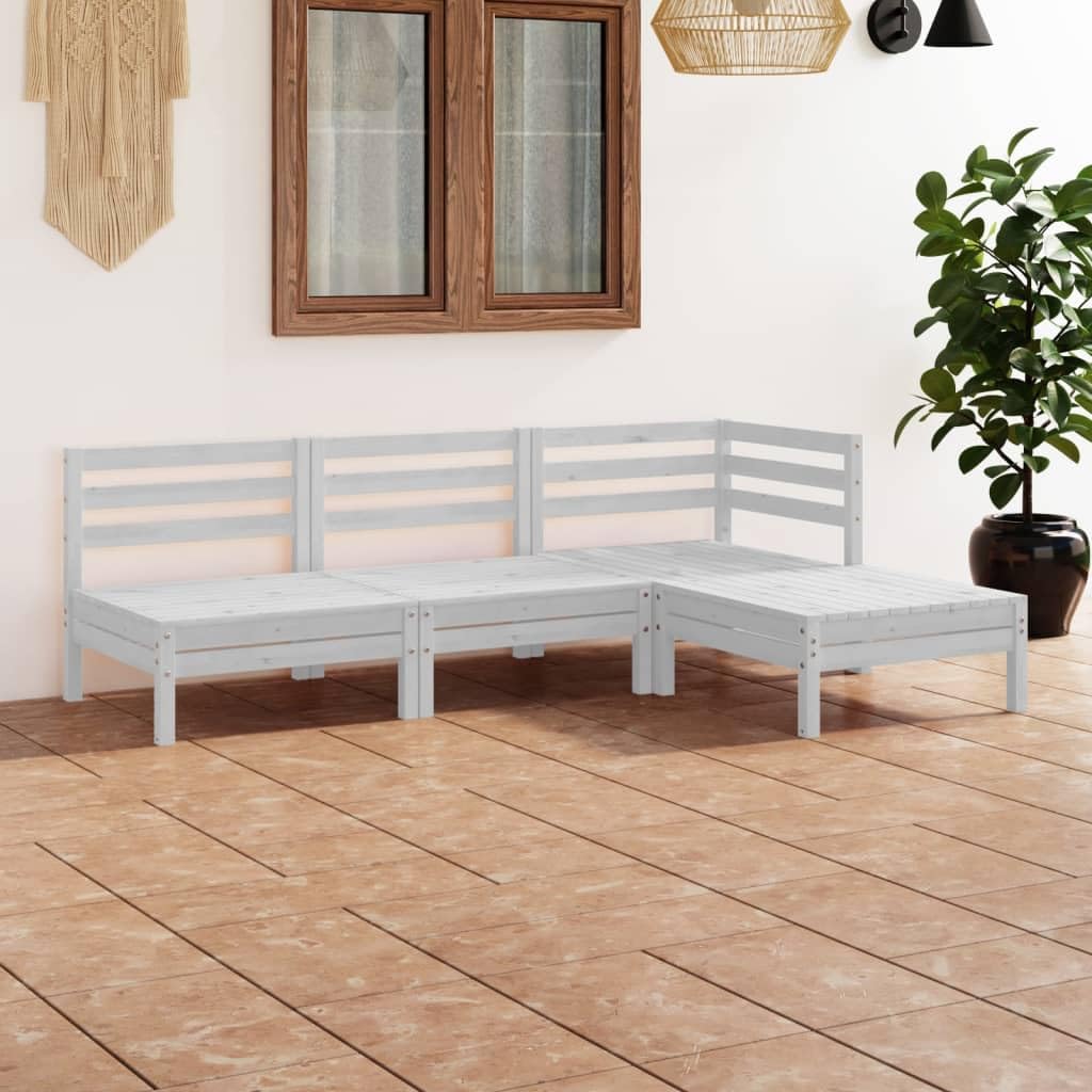 vidaXL 4-Piece White Patio Lounge Set - Solid Pinewood Outdoor Furniture with Rustic Charm - Easy Assembly Garden Sofa Set for Backyard, Poolside & Terrace Relaxation