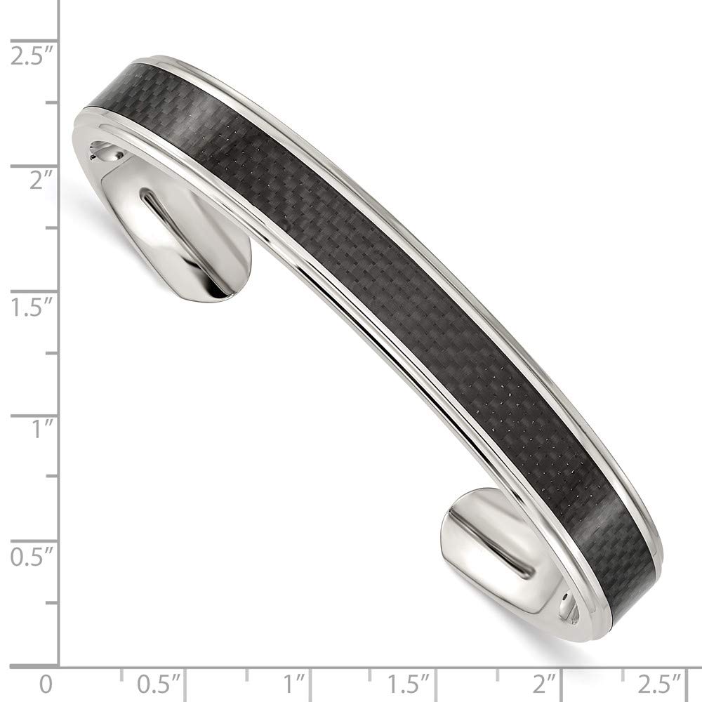 Premium Stainless Steel Men's Black Carbon Fiber Inlay Bangle Cuff Bracelet - 10mm Width - Durable & Stylish Jewelry for Gifts, Weddings, and Everyday Wear