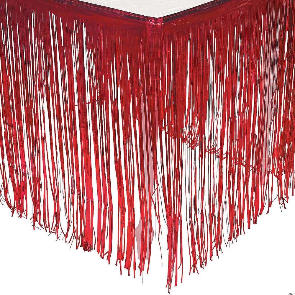 Red Fringe Table Skirt - 1 Piece Party Table Cover for Birthday, Wedding & Holiday Decorations - Perfect for Banquet, Buffet & Event Decor
