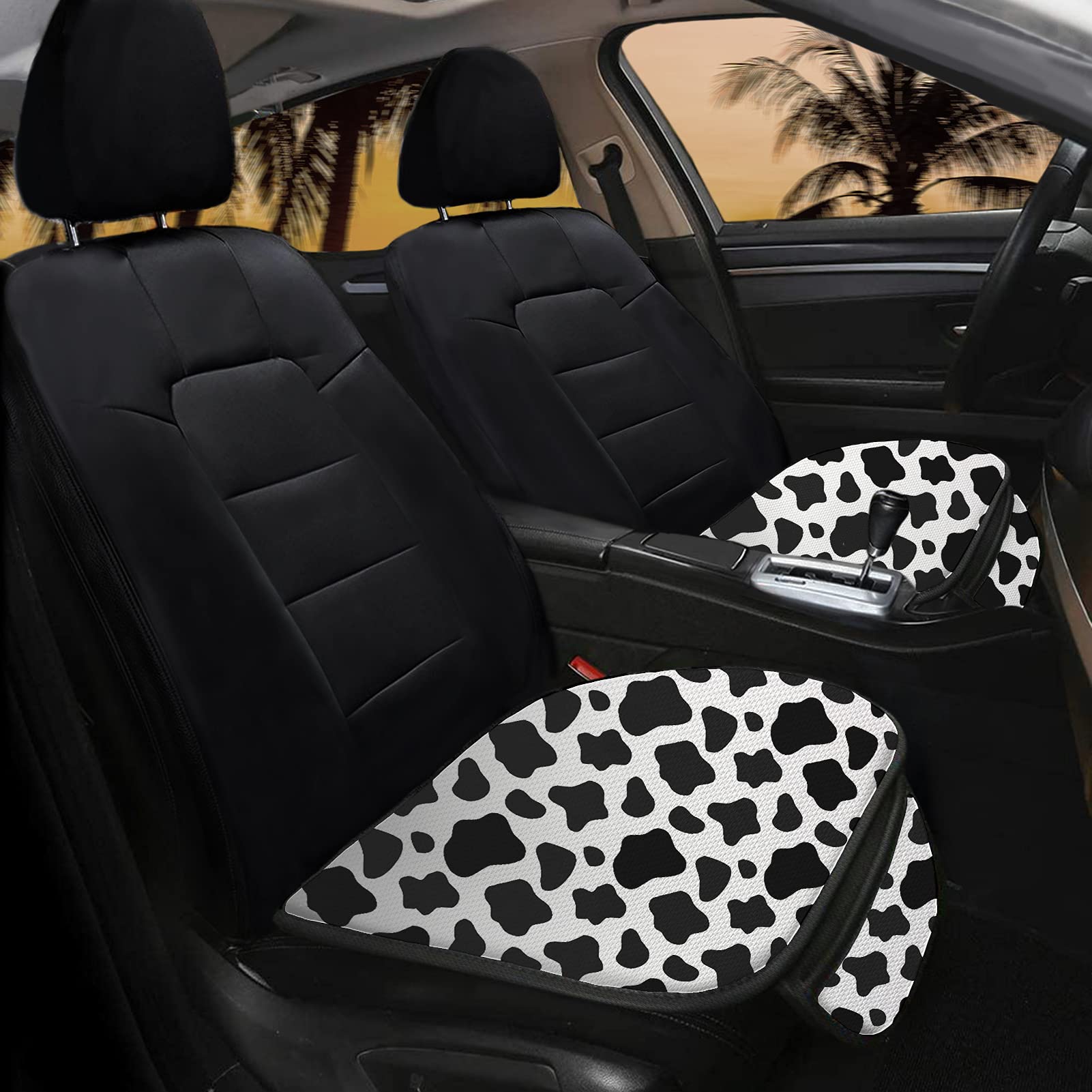 PZZ BEACH 2-Pack Cow Print Seat Cushions for Car & Office Chair - Comfortable Driver & Passenger Car Seat Protector Pads - Perfect for Long Commutes, Road Trips & Desk Work