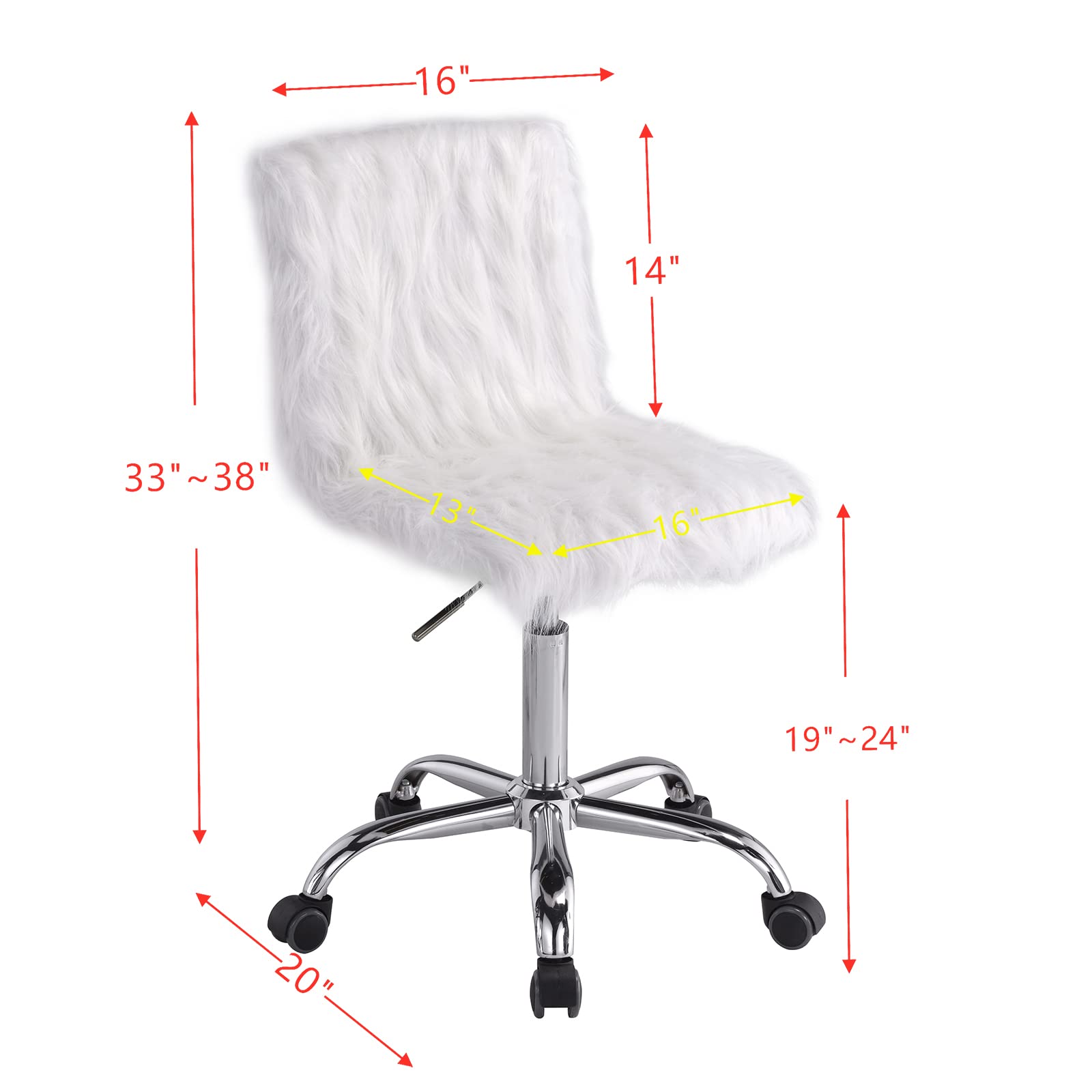 HomVent Faux Fur Desk Chair - Swivel Fuzzy Vanity Chair with Height Adjustment, Fluffy Armless Task Chair for Home Office, Living Room, Studio & Makeup Station | Perfect for Gaming, Working & Beauty Routines