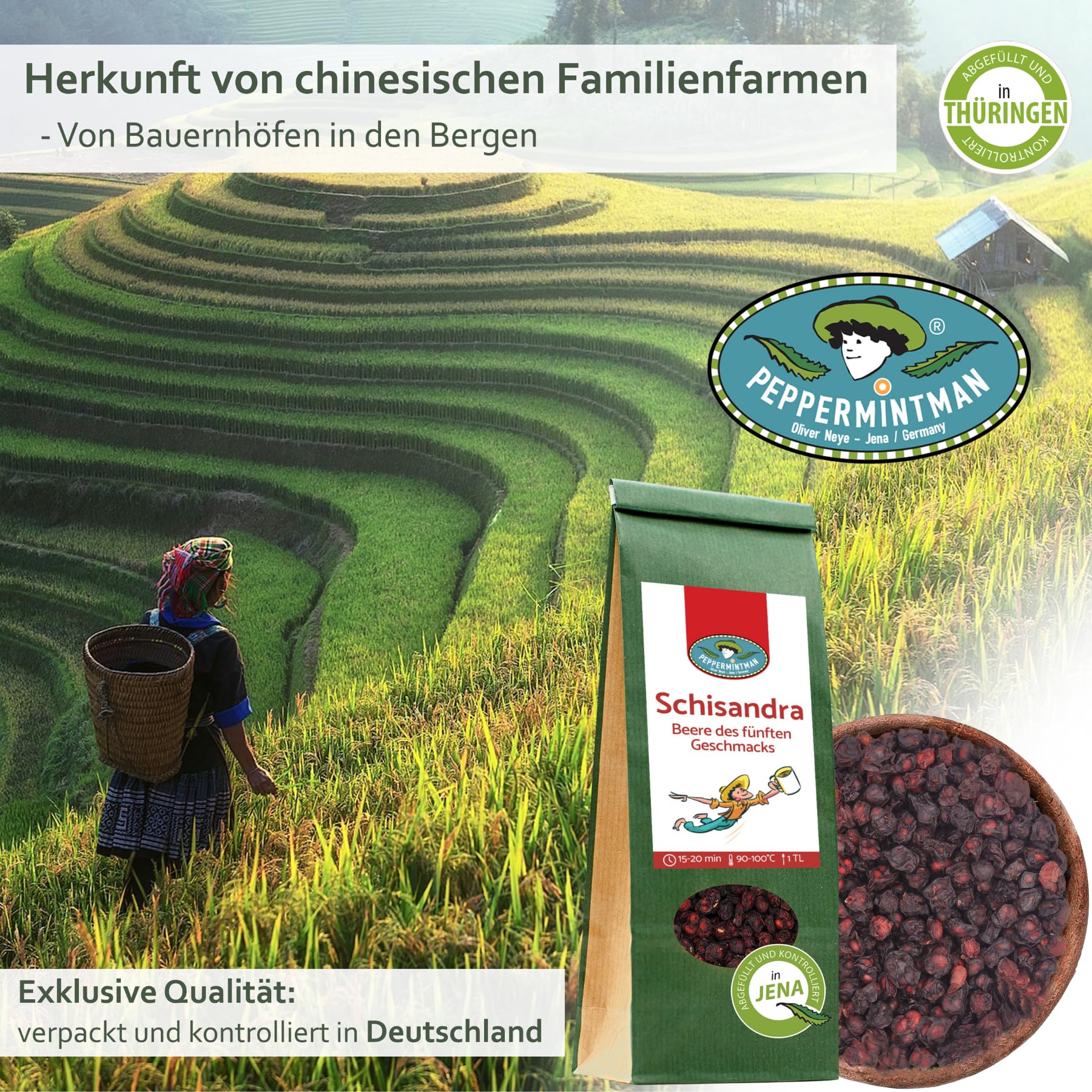 Organic Schisandra Berries 150g - Premium Handpicked Schisandra Chinensis for Healthy Snacks, Delicious Herbal Tea & Natural Cooking Ingredient - Perfect for Energy Boosting & Stress Relief - PEPPERMINTMAN