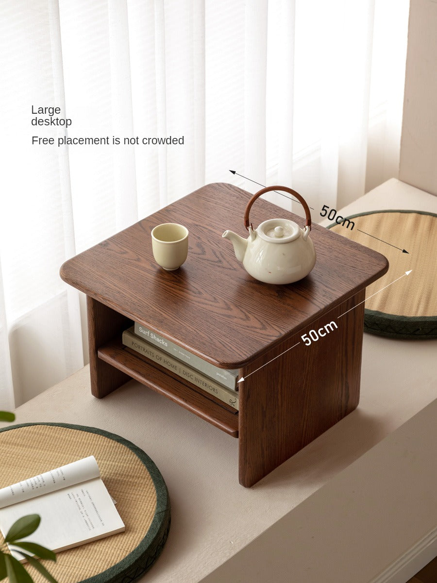 Solid Oak Wood Square Coffee Table - Rustic Farmhouse Living Room Furniture for Home Decor & Tea Time