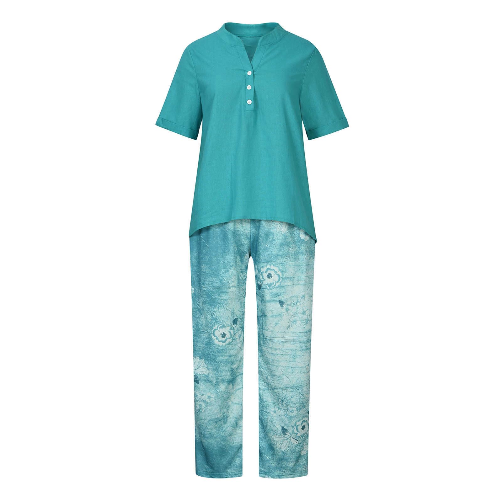 Oelaio Women's 2-Piece Lounge Set - Pink Old Money Style Outfit & Matching Shorts | Tropical Vacation Wear, Casual Sweatsuit for Home, Beach & Relaxation