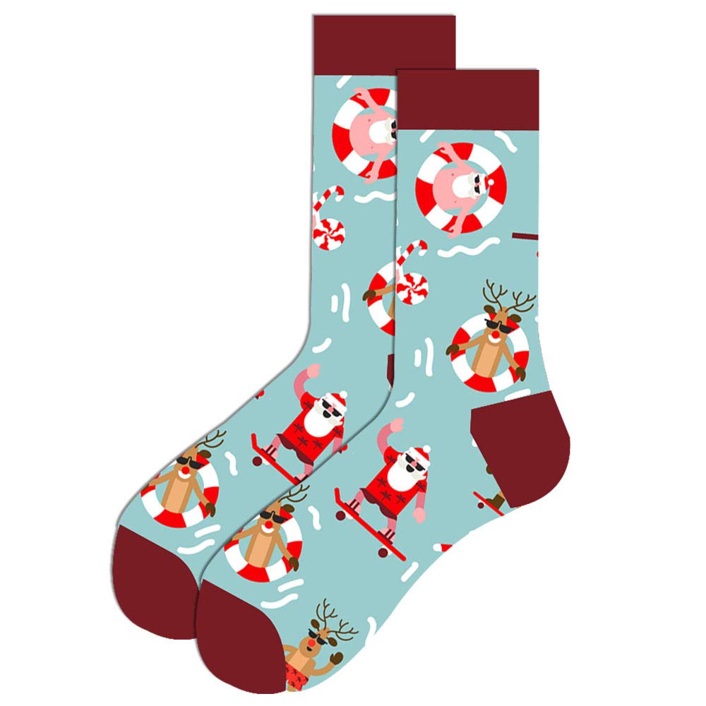 Santa Claus Elk Print Men's Cotton Socks - Trendy Mid-Calf Length Cross-Border Socks for Christmas Gifts & Winter Fashion