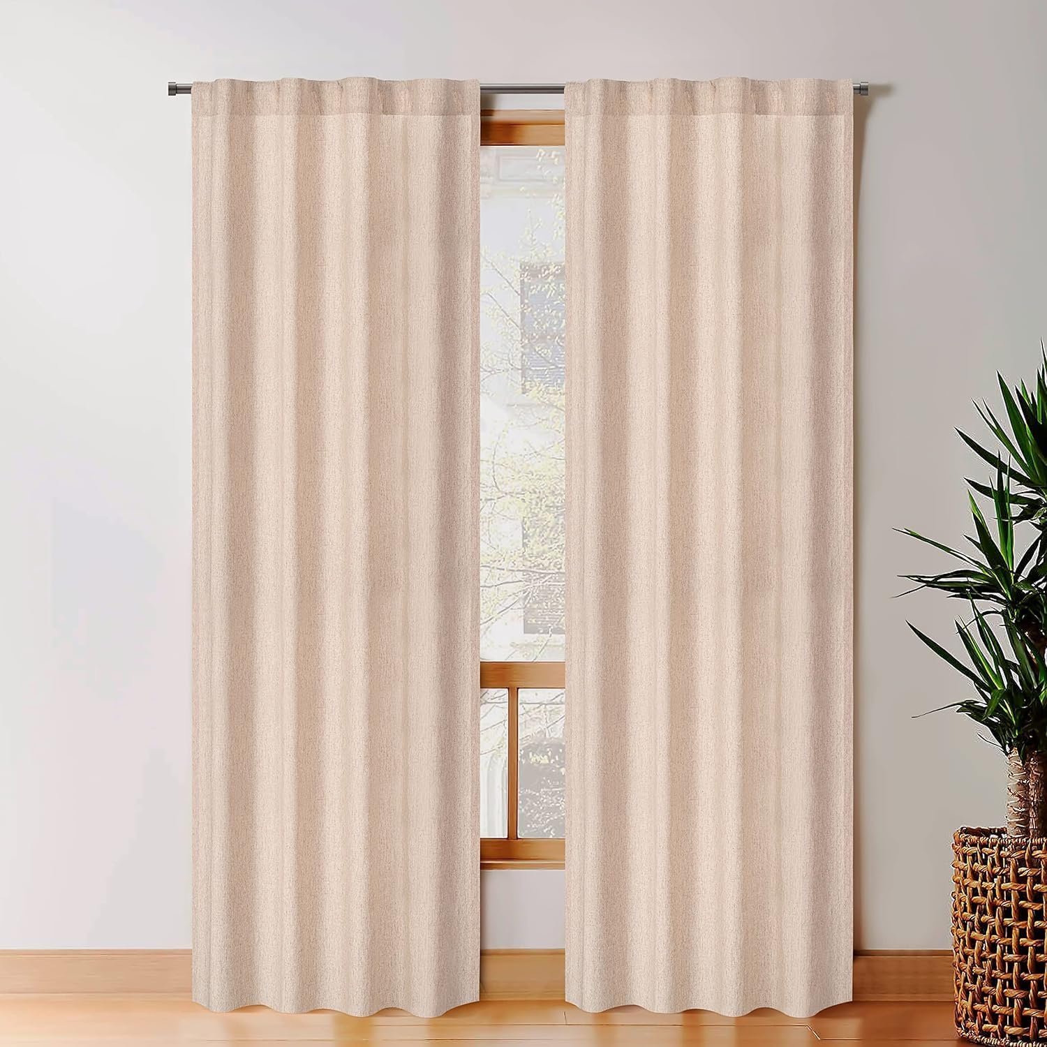 Natural Flax Linen Curtains 50x96 Inches - Set of 2 Taupe Tab Top Drapes for Farmhouse & Rustic Decor | Thanksgiving & Christmas Holiday Window Treatments