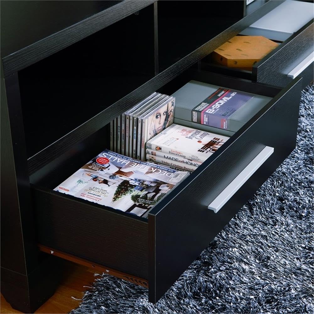 Furniture of America Porcardo 60-Inch Black Wood TV Stand with 2 Drawers - Perfect for Living Room, Bedroom & Home Entertainment Storage