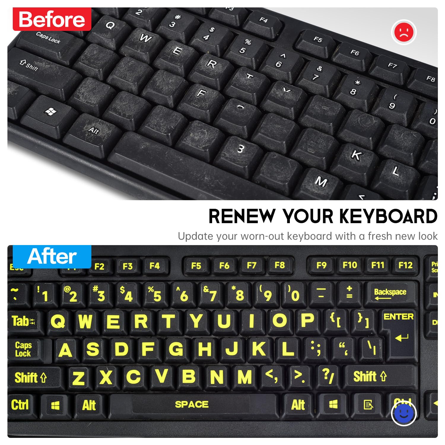 Universal Full-Size English Keyboard Stickers for PC, Laptop & Desktop - QWERTY Alphabet Replacement (1PC) | Perfect for Typing, Coding & Multilingual Use