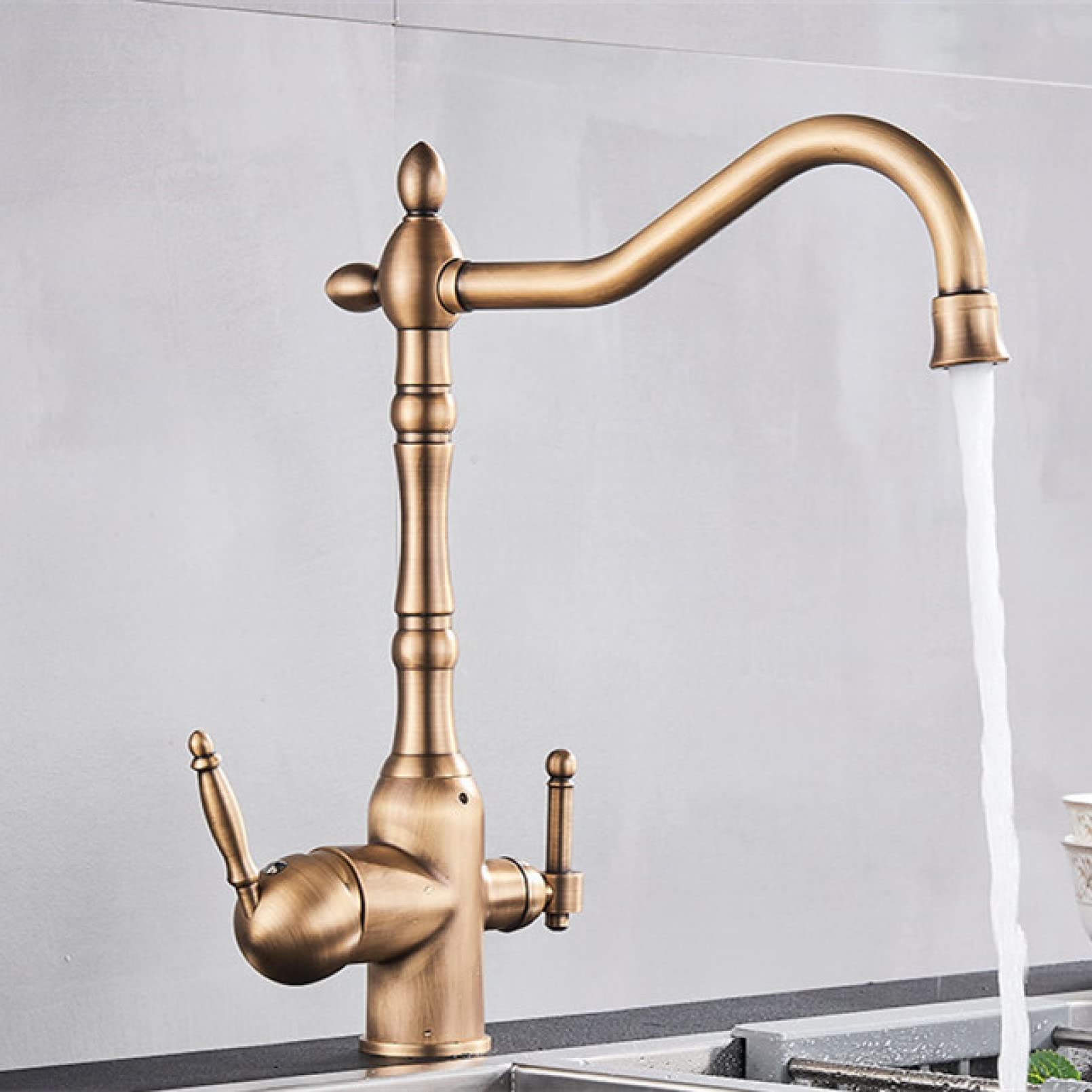 LCBLC Black Kitchen Faucet with Drinking Water Filter - Dual Handle Brass Vessel Sink Mixer Tap for Hot & Cold Water - Perfect for Modern Kitchens, Bars, and RV Use