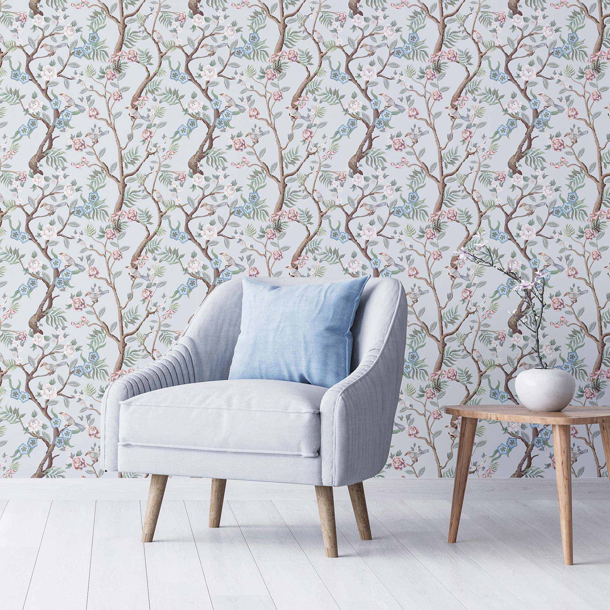 Blue Botanical Peel and Stick Removable Wallpaper - Self-Adhesive Wall Mural for Home Decor, Bedroom, Living Room, Nursery & Office - Easy to Apply & Remove - Pattern 1745