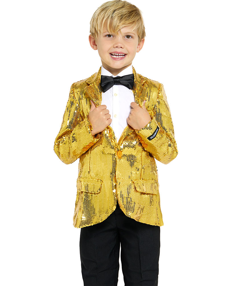 Vintage 70s Gold Sequin Jacket for Boys - Retro Disco Party Costume & Dance Performance Outfit
