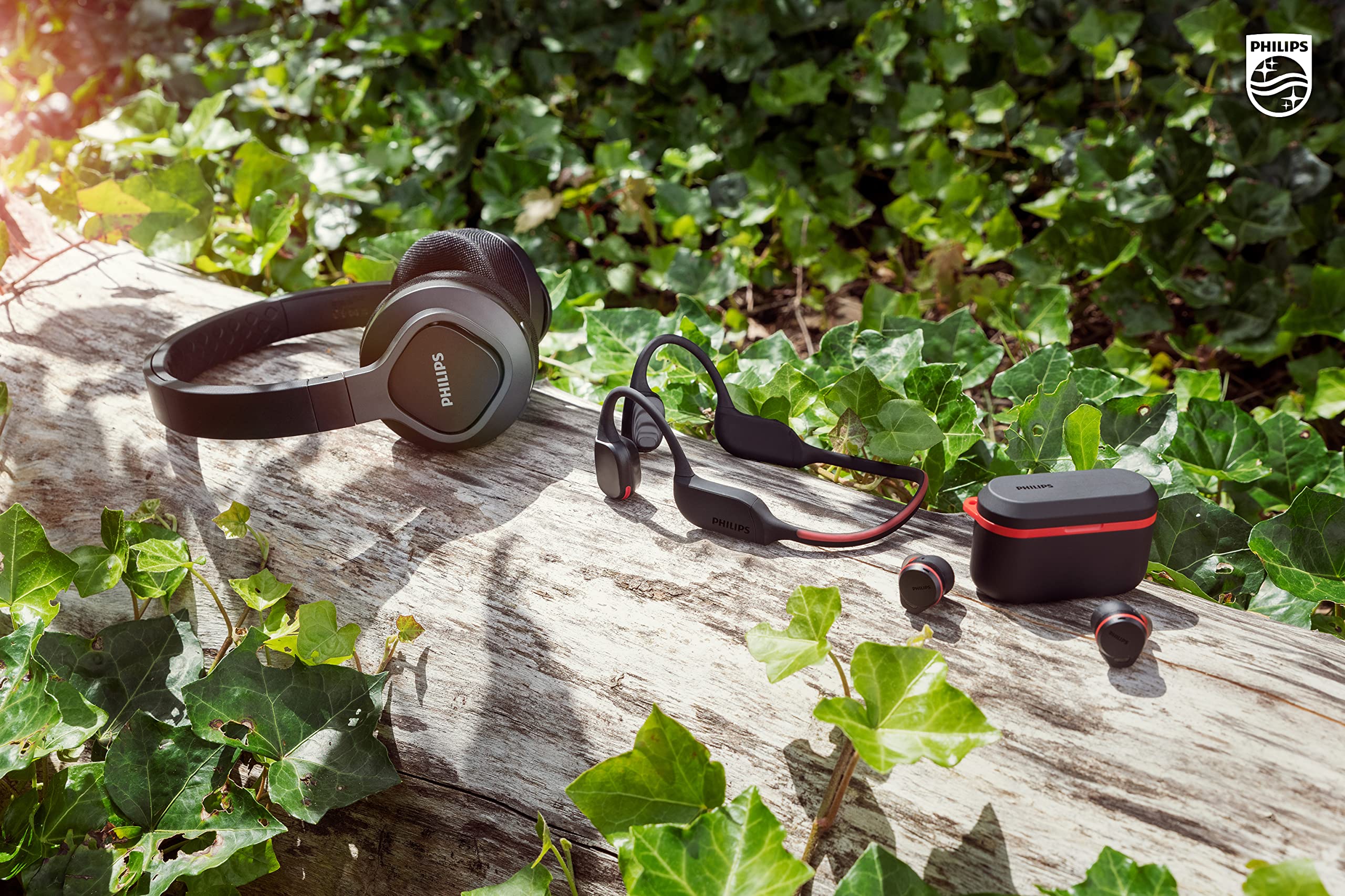 PHILIPS A7607 Wireless Bone Conduction Headphones - Bluetooth Open-Ear Headset with AI Noise Cancelling Mic, 9H Battery & Fast Charge, IP66 Waterproof, LED Safety Lights & App Control (Black) - Perfect for Running, Cycling & Outdoor Sports