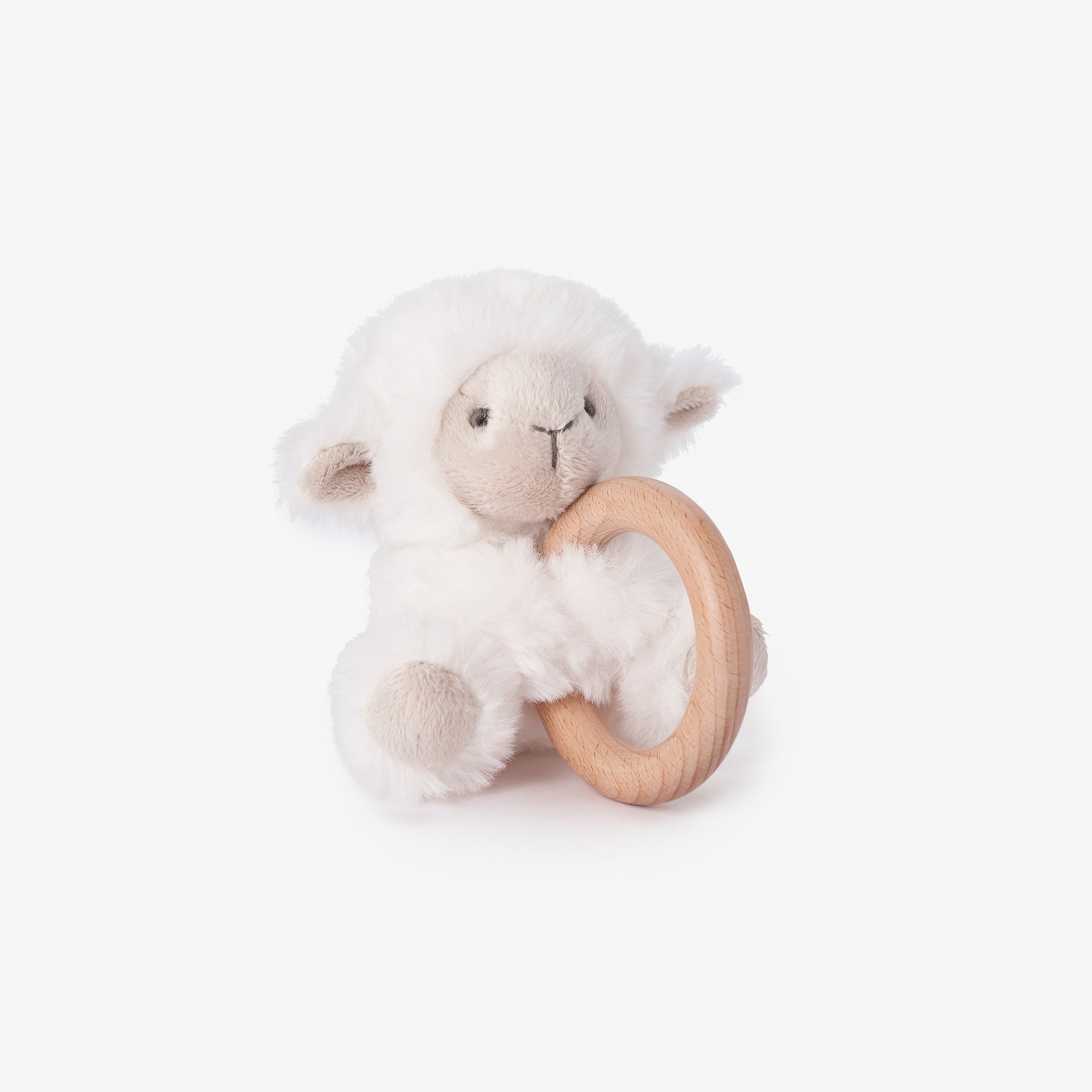 Soft Plush Lamb Wooden Ring Rattle - Natural Teething Toy for Babies | Perfect for Newborn Gifts, Sensory Play & Nursery Decor