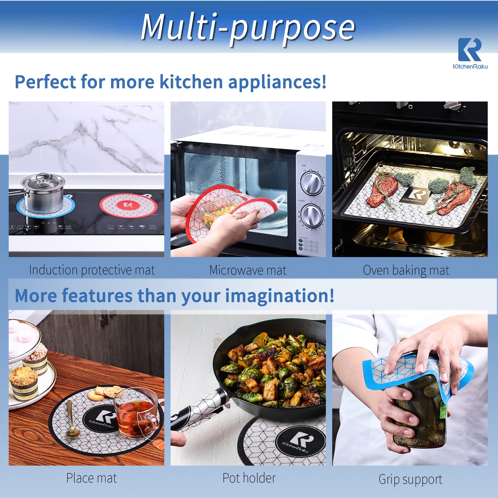 Kitchenraku 3-Piece Magnetic Induction Cooktop Mat Set - Non-Slip Silicone Stove Top Protector Cover for Induction Cookers (Round, Heat Resistant) - Perfect for Kitchen Safety & Countertop Protection During Cooking