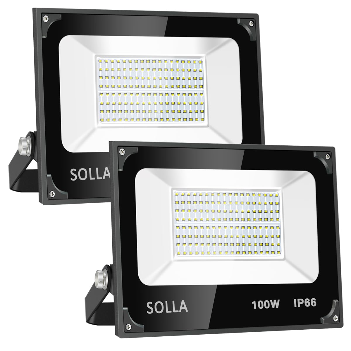 SOLLA 2 Pack 100W LED Flood Light - 10000LM 6000K Daylight White Waterproof Outdoor Lighting for Yard, Garden, Garage, Rooftop | High Brightness Security & Landscape Floodlight for Indoor/Exterior Use