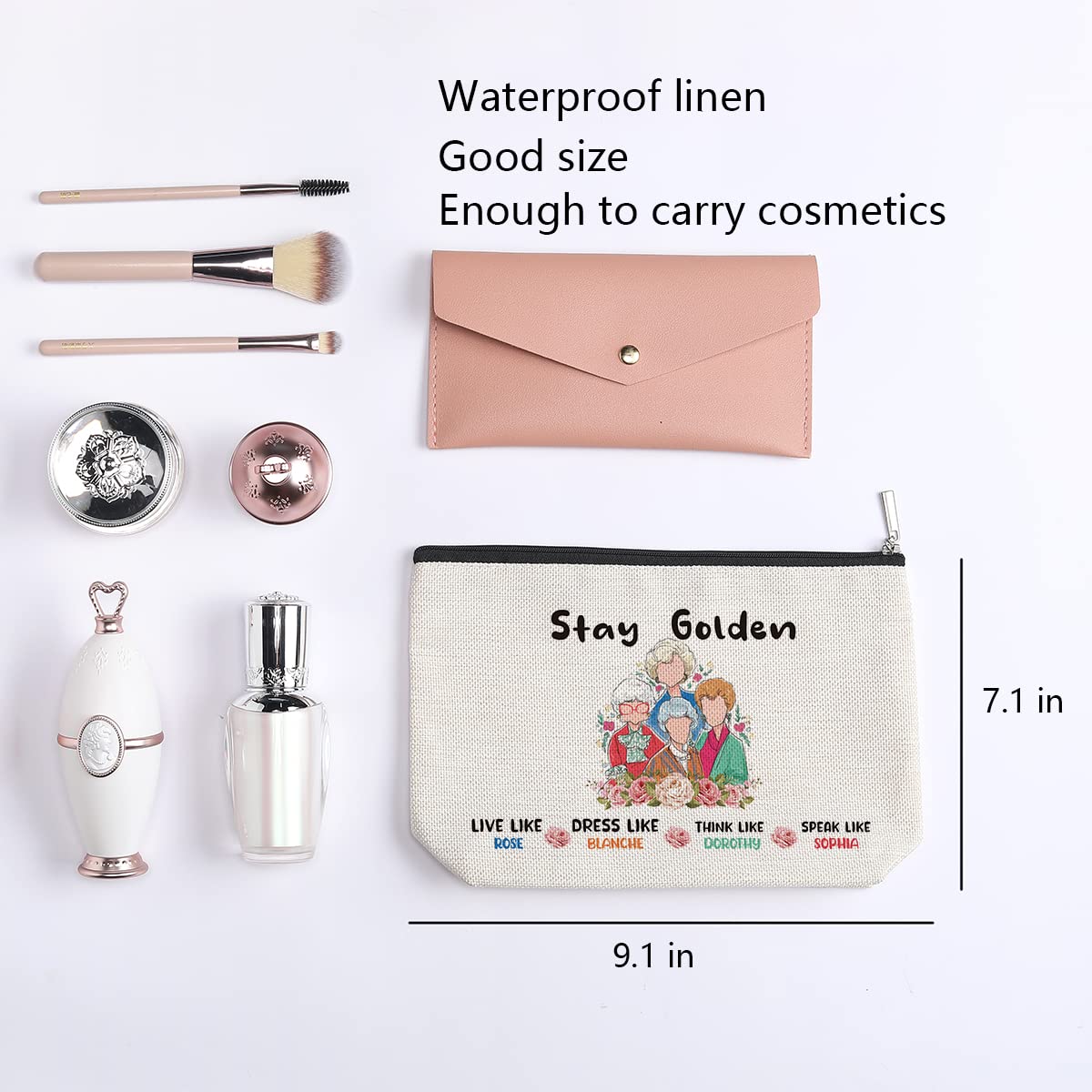 Golden Inspired Gifts for Women - Elegant Cosmetic Bag with Zipper, Travel Toiletry Pouch for Makeup, Perfect for Friends, Birthday & TV Show Fans - Great for Travel, Daily Use & Gift Giving