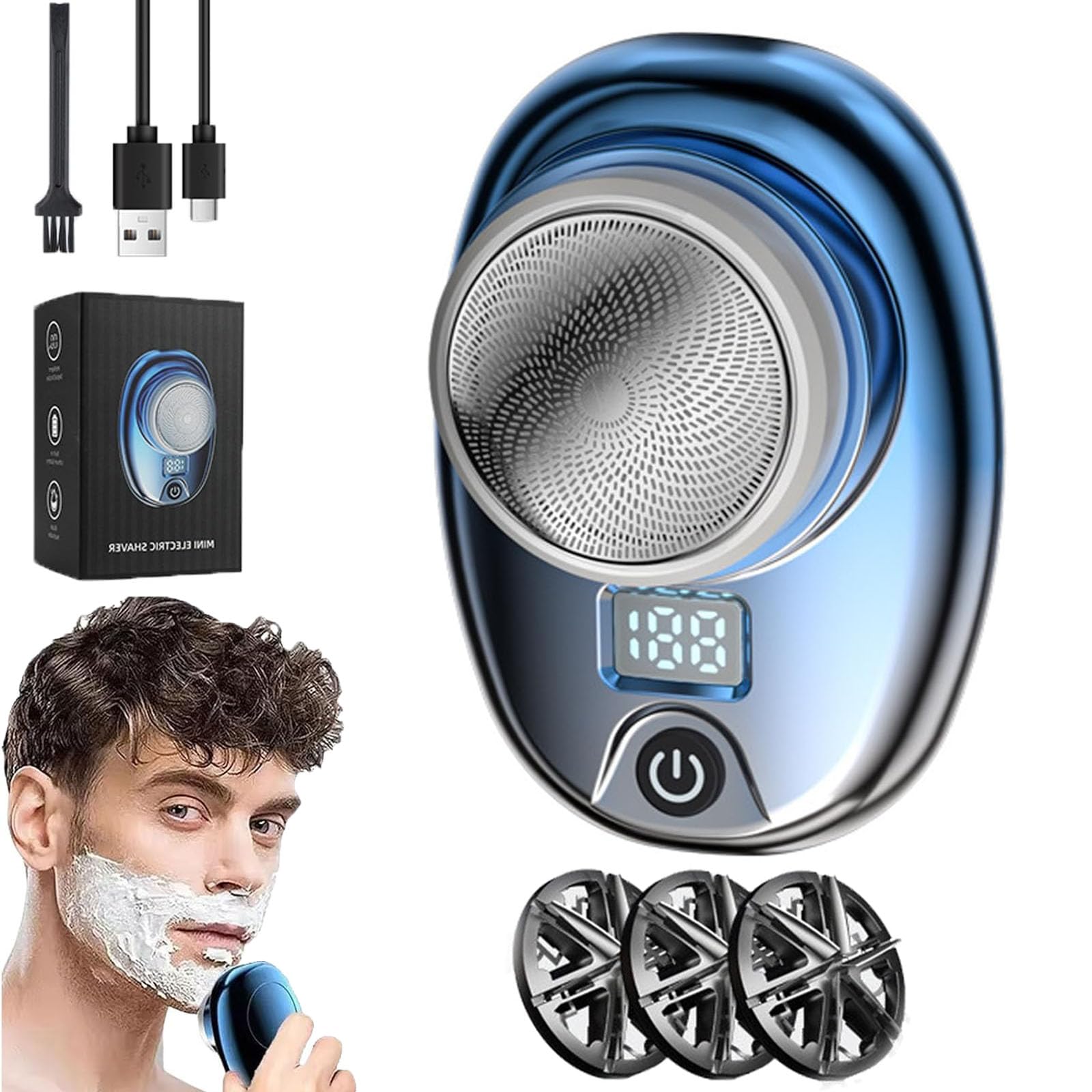 Pyrinov Mini Electric Shaver for Men - Portable Rechargeable Waterproof Travel Razor with Precision Blades, Pocket Size Multifunctional Trimmer for Face, Beard & Body Grooming - Perfect for Home, Office & Travel (Blue)