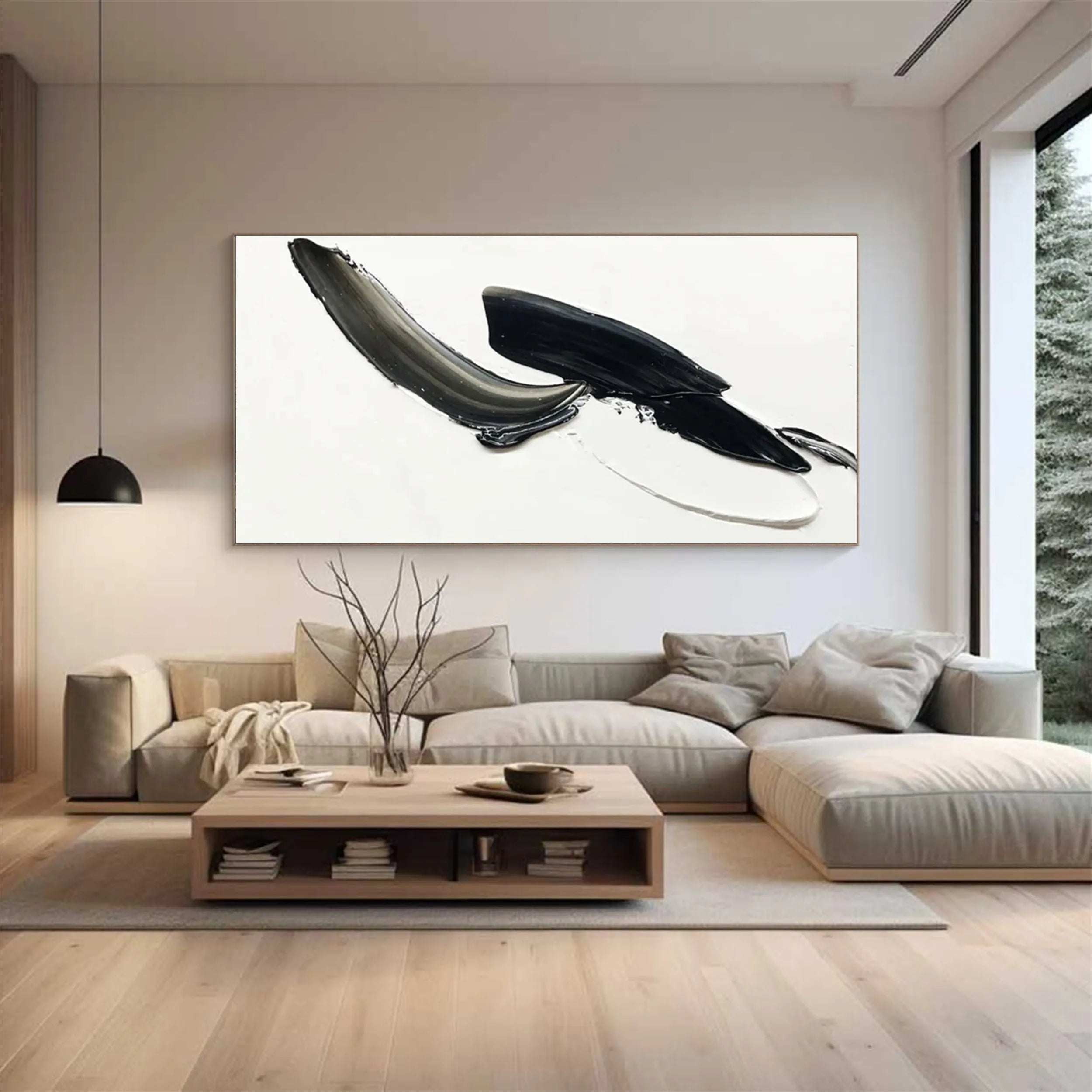 White & Black Minimalist Textured Painting Canvas - Modern Abstract Wall Art for Living Room, Bedroom & Office Decor | Premium Quality Artist Canvas #MM210