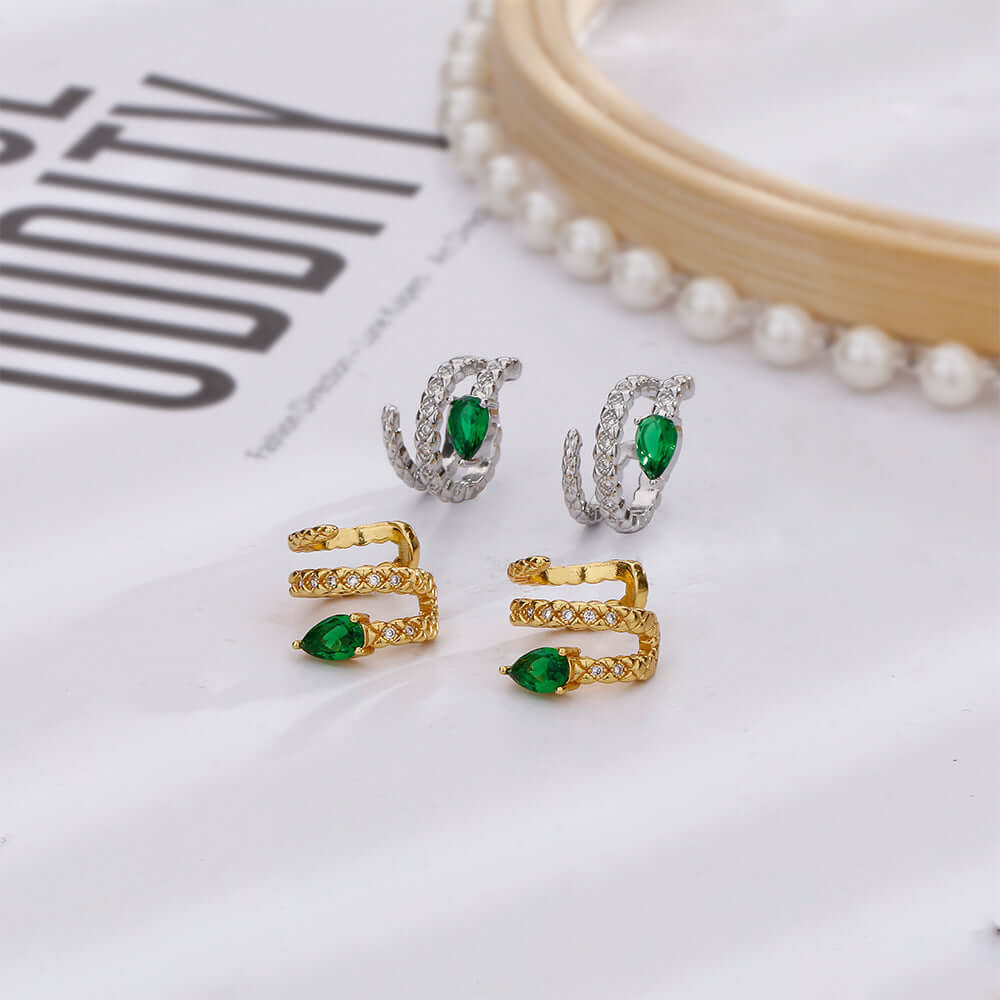 Green Snake Spiral Ear Cuff Ear Climber - Fashion Jewelry for Women | R0125 | Perfect for Parties, Weddings & Everyday Wear