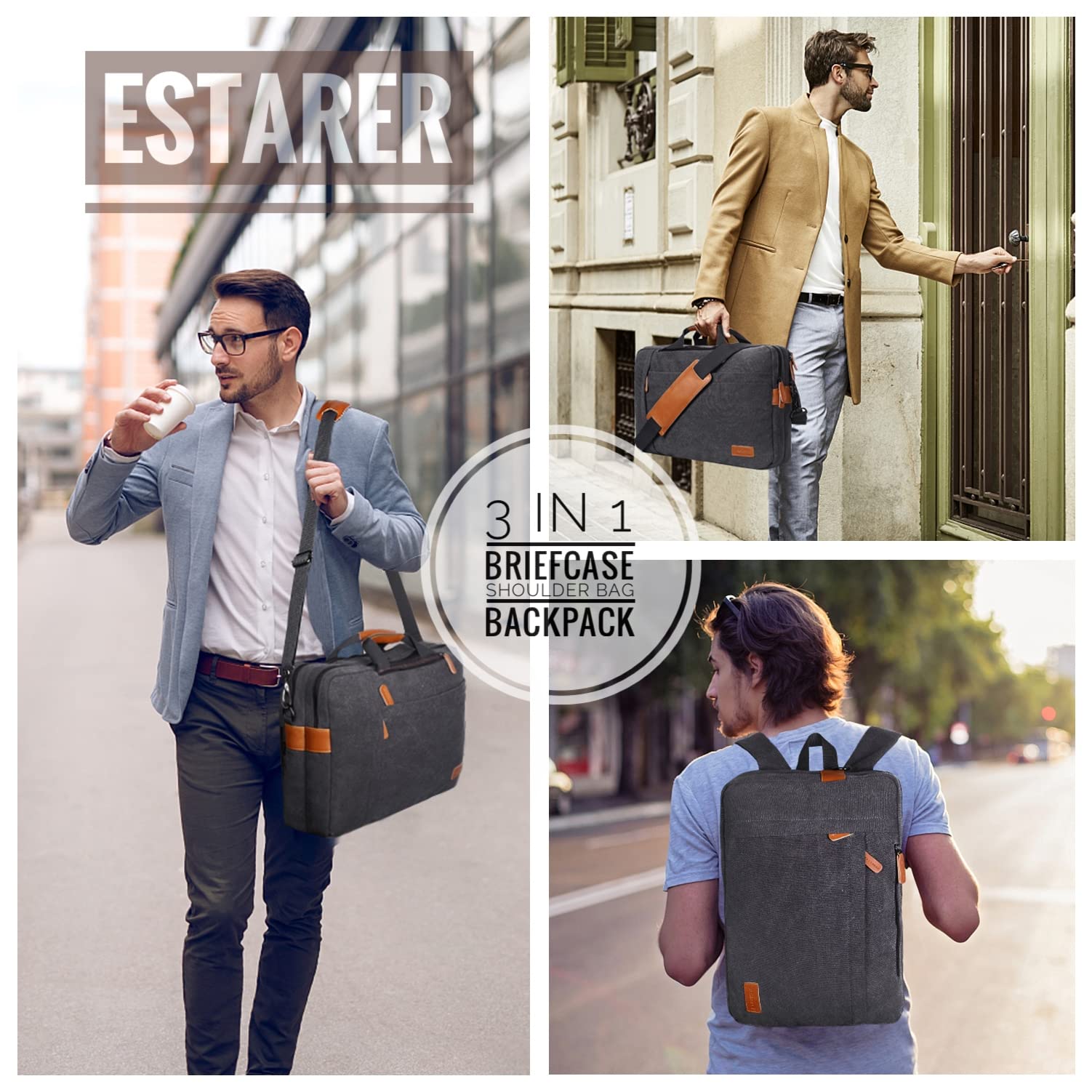 ESTARER 17-17.3 Inch Waterproof Laptop Messenger Bag - 3-in-1 Convertible Backpack for Business, Travel & School - Fits 17.3 Inch Notebooks & Accessories