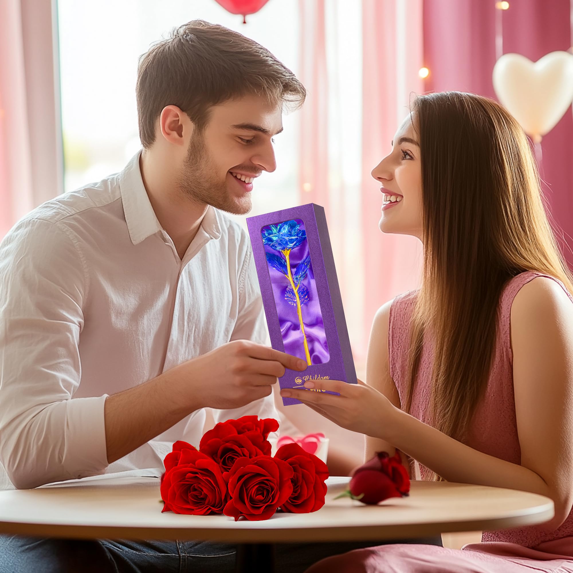 Childom Artificial Blue Rose Flower Gift Set - Perfect Mother's Day, Birthday, Anniversary & Valentine's Gift for Mom, Wife, Grandma from Daughter or Son | Elegant Home Decor & Special Occasion Present