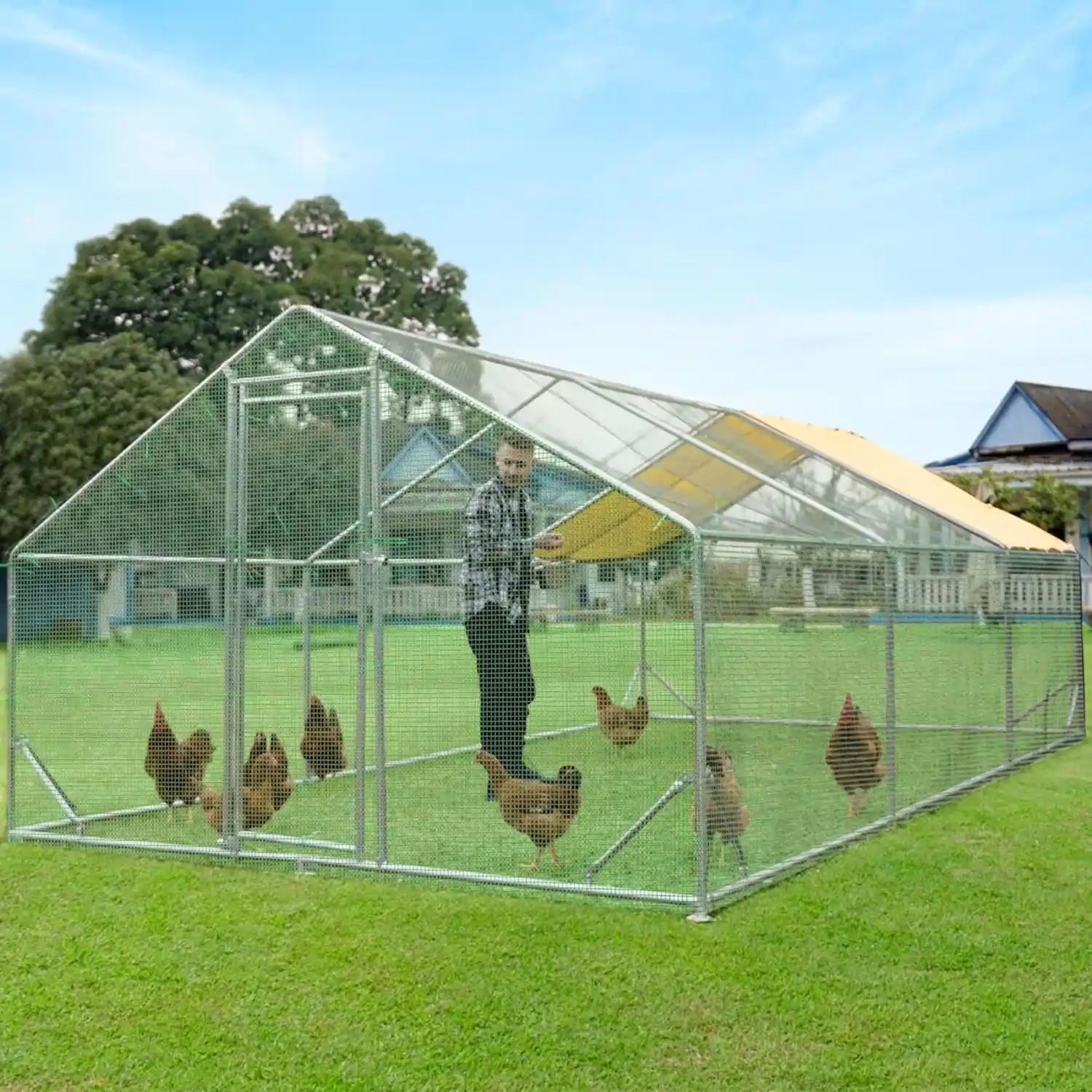 Premium Large Walk-In Chicken Coop with Run - Spacious Poultry House for 10-15 Hens - Weatherproof Outdoor Chicken Pen for Backyard Farming & Free Range Eggs