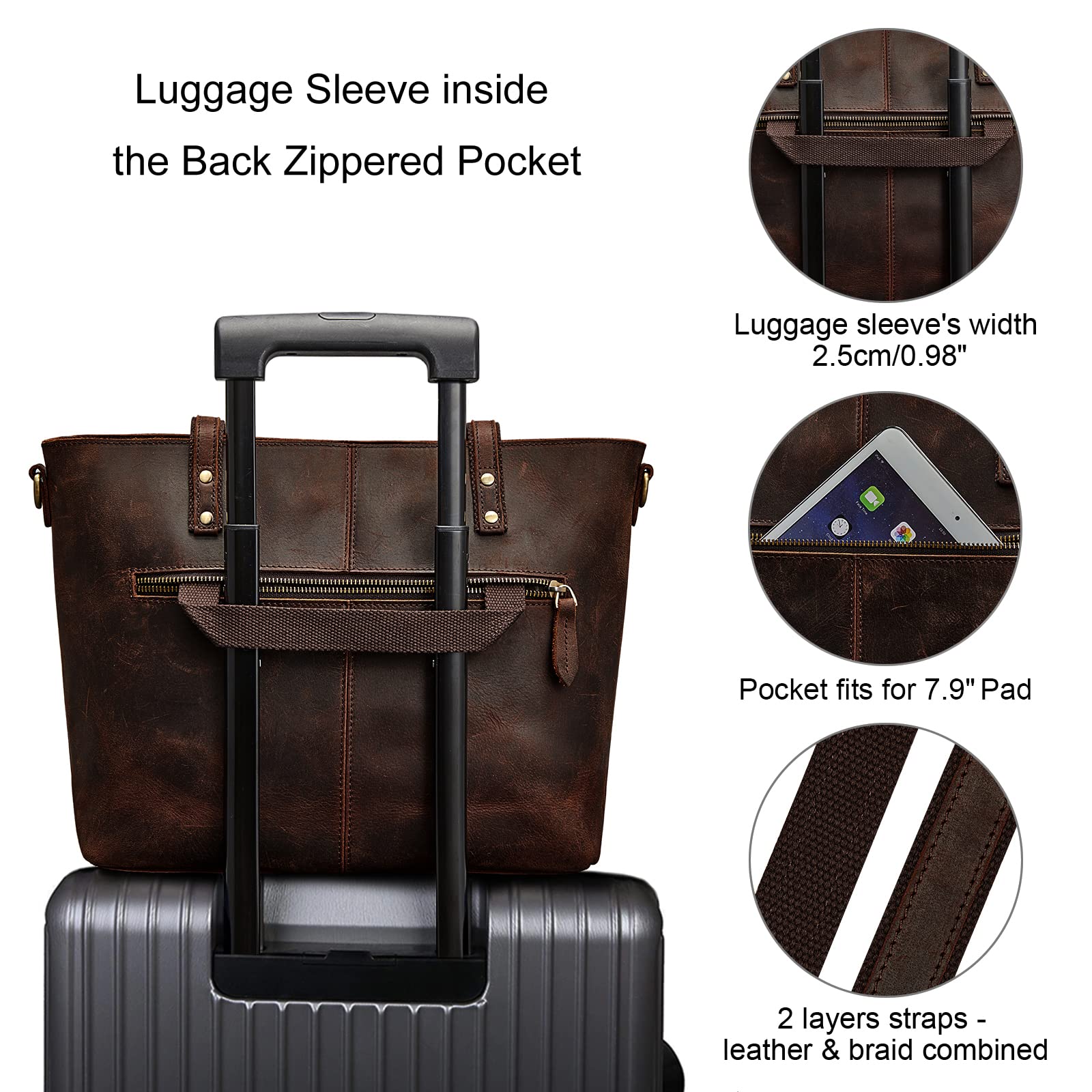 S-ZONE Genuine Leather Tote Bag for Women with Matching Distressed Shoulder Bucket Purse - Stylish Handbag Set for Work, Travel & Everyday Use