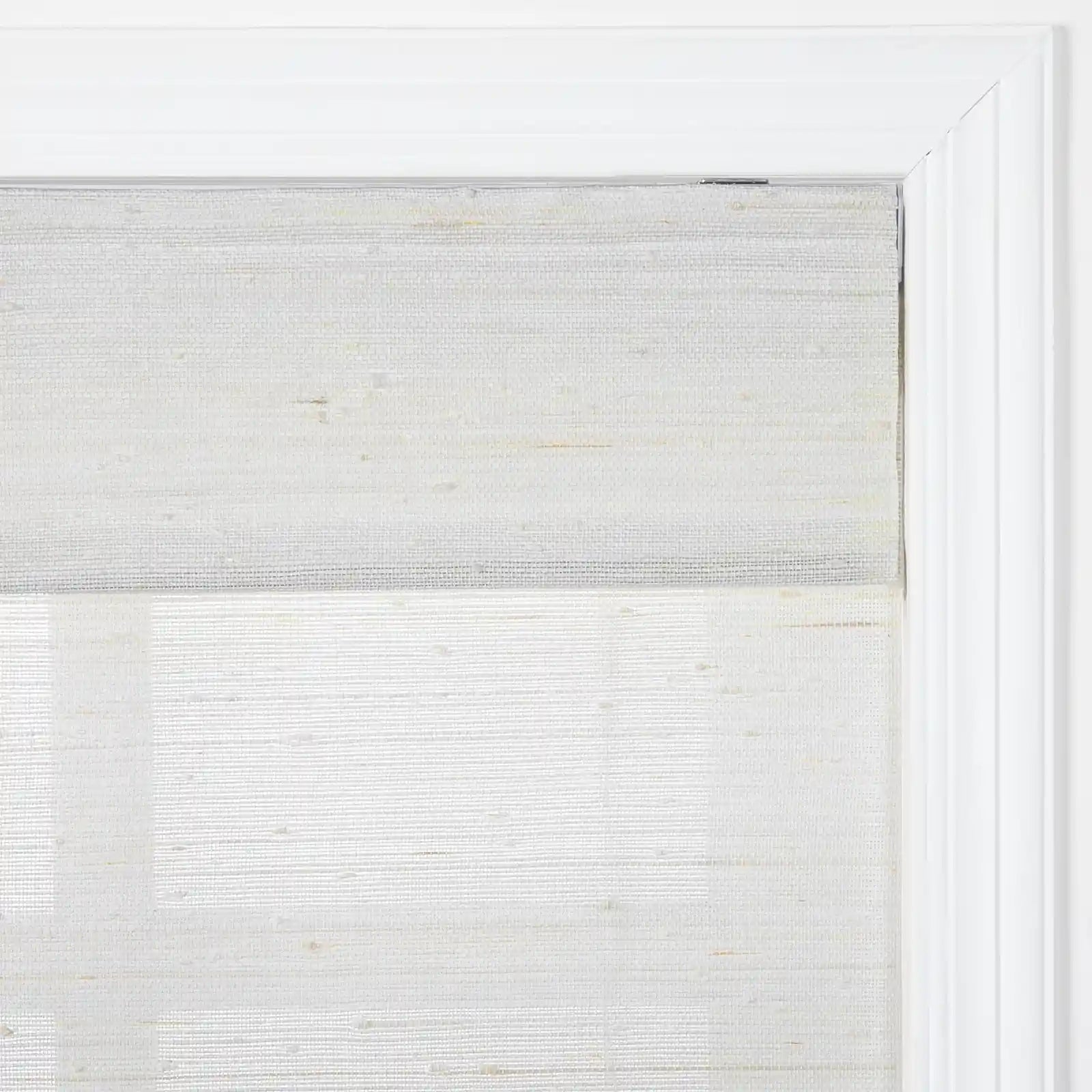 Natural Ramie Cordless Woven Wood Shade - White Rattan Top Down Bottom Up Window Treatment for Living Room & Bedroom