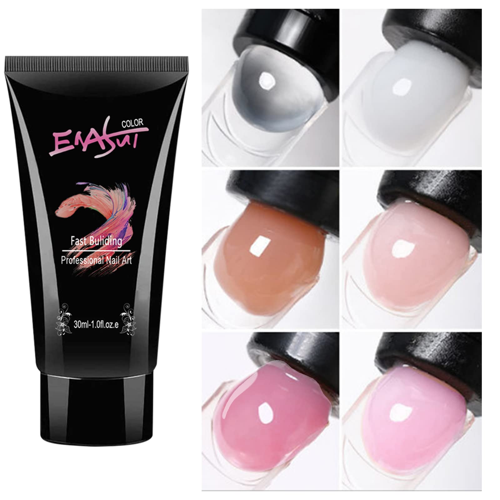 6 Colors 30ml Poly UV Gel Nail Extension Builder Kit - Long Lasting Nail Enhancement Gel for DIY Nail Art - Perfect for Home Manicures & Salon Professionals